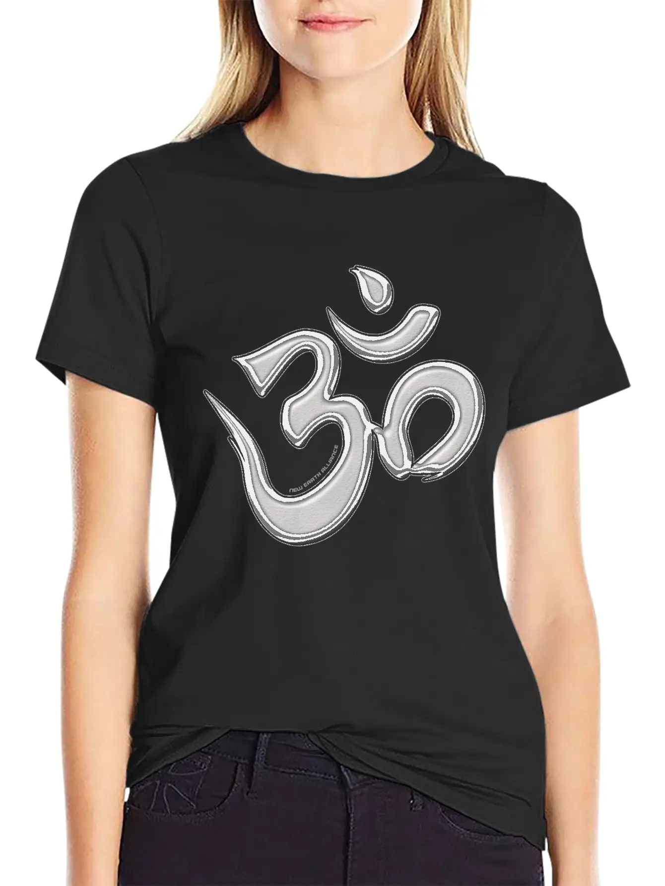 OM Mantra Logo 01 - Silver - New Earth Alliance Essential Unisex Summer Tee – Soft Cotton Casual Fit