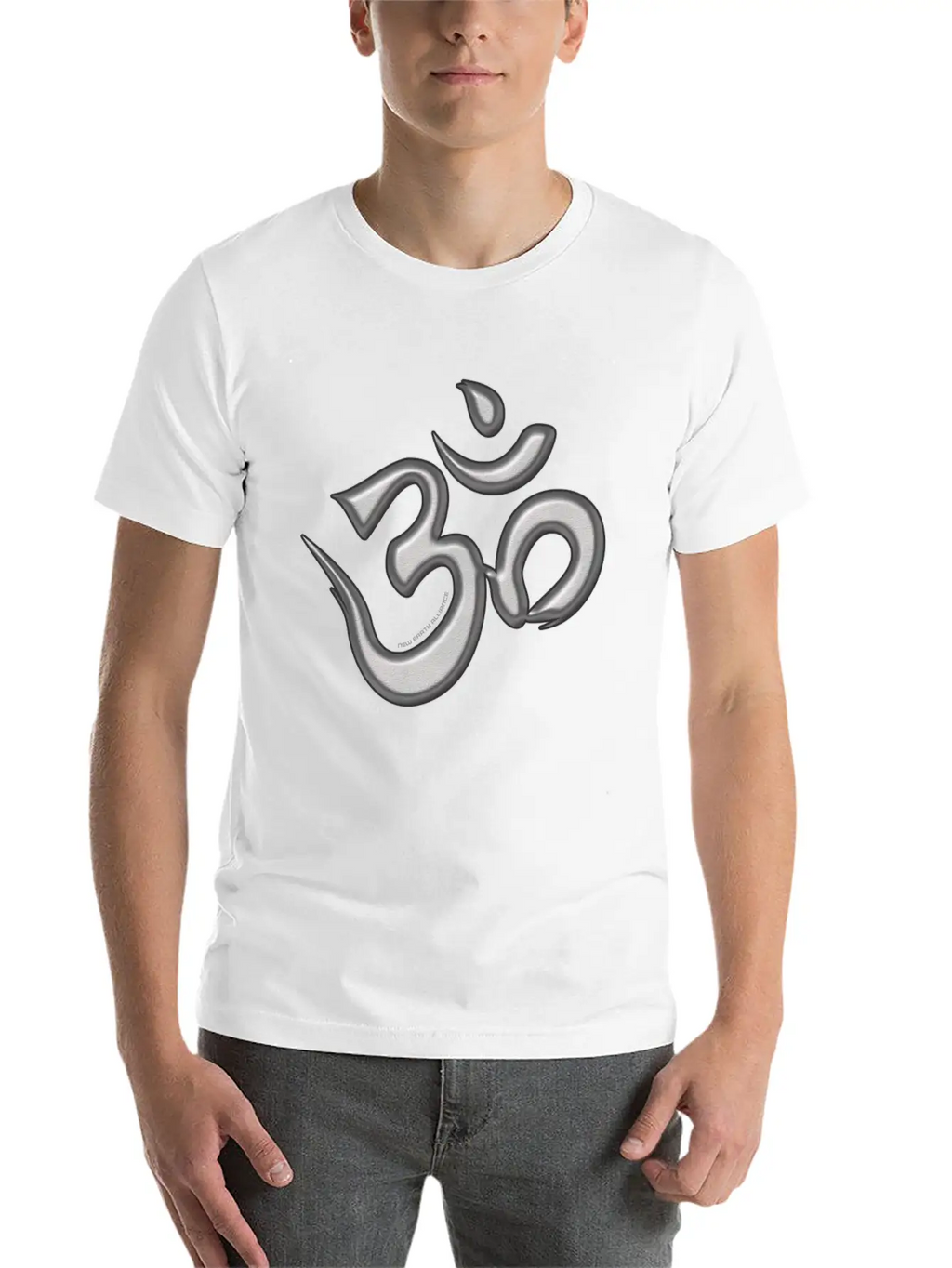 OM Mantra Logo 01 - Silver - New Earth Alliance Essential Unisex Summer Tee – Soft Cotton Casual Fit