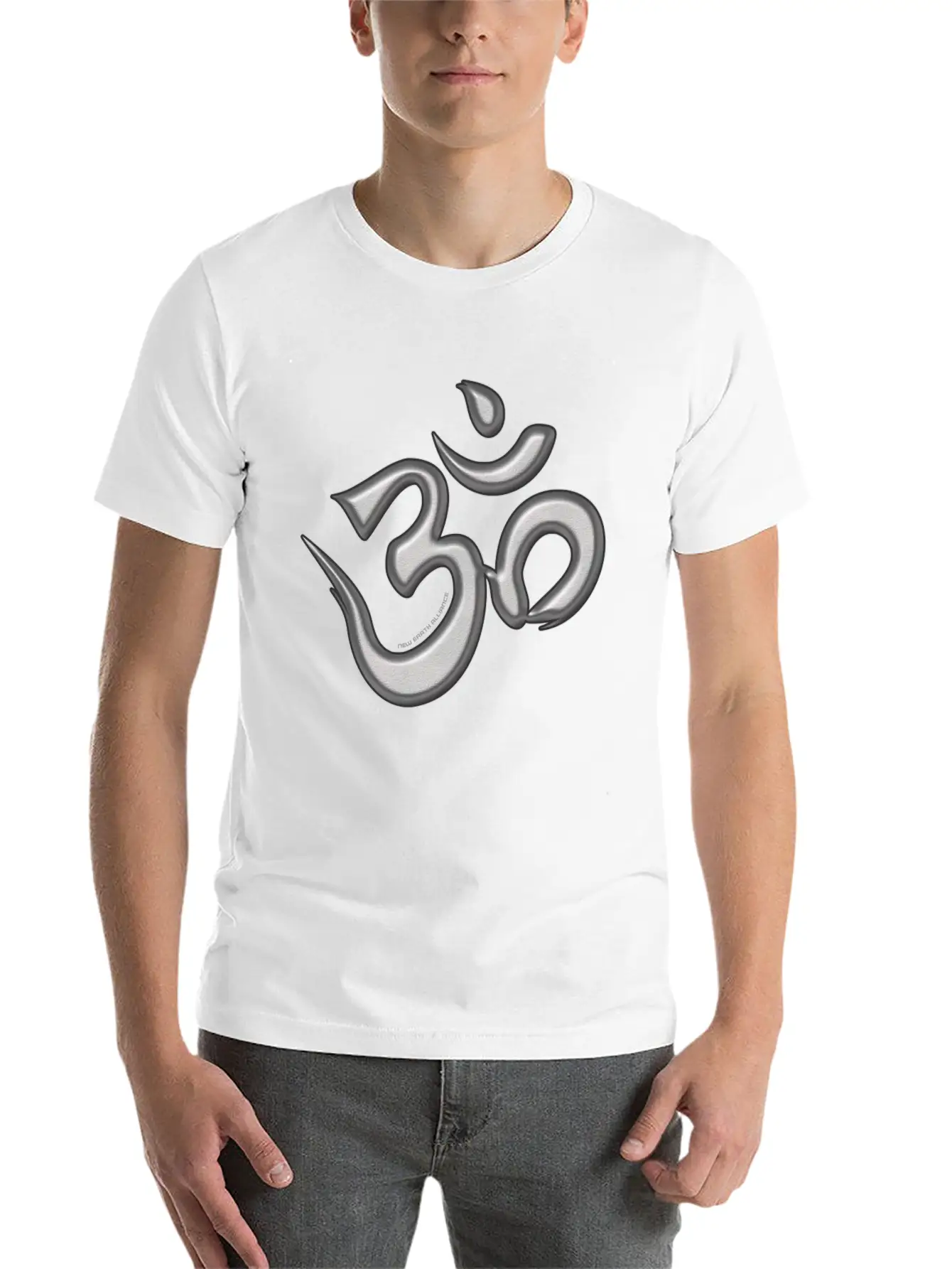 OM Mantra Logo 01 - Silver - New Earth Alliance Essential Unisex Summer Tee – Soft Cotton Casual Fit