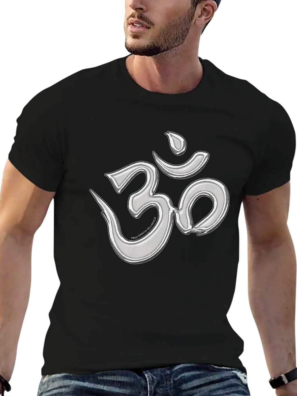 OM Mantra Logo 01 - Silver - New Earth Alliance Essential Unisex Summer Tee – Soft Cotton Casual Fit