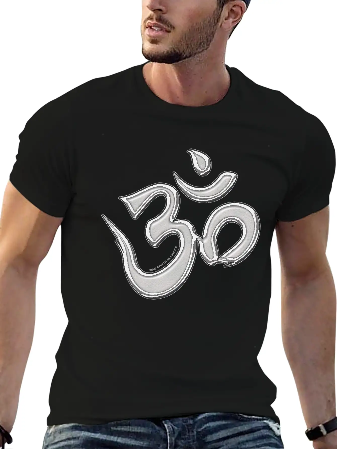 OM Mantra Logo 01 - Silver - New Earth Alliance Essential Unisex Summer Tee – Soft Cotton Casual Fit