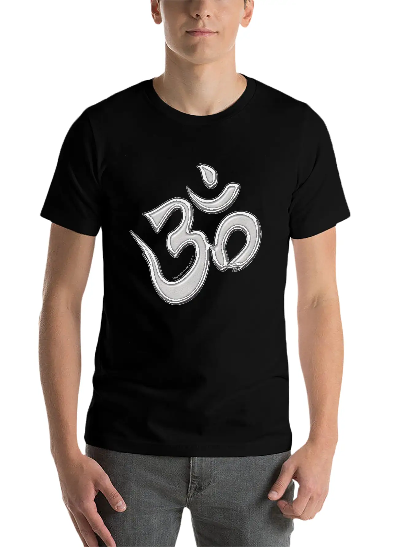 OM Mantra Logo 01 - Silver - New Earth Alliance Essential Unisex Summer Tee – Soft Cotton Casual Fit