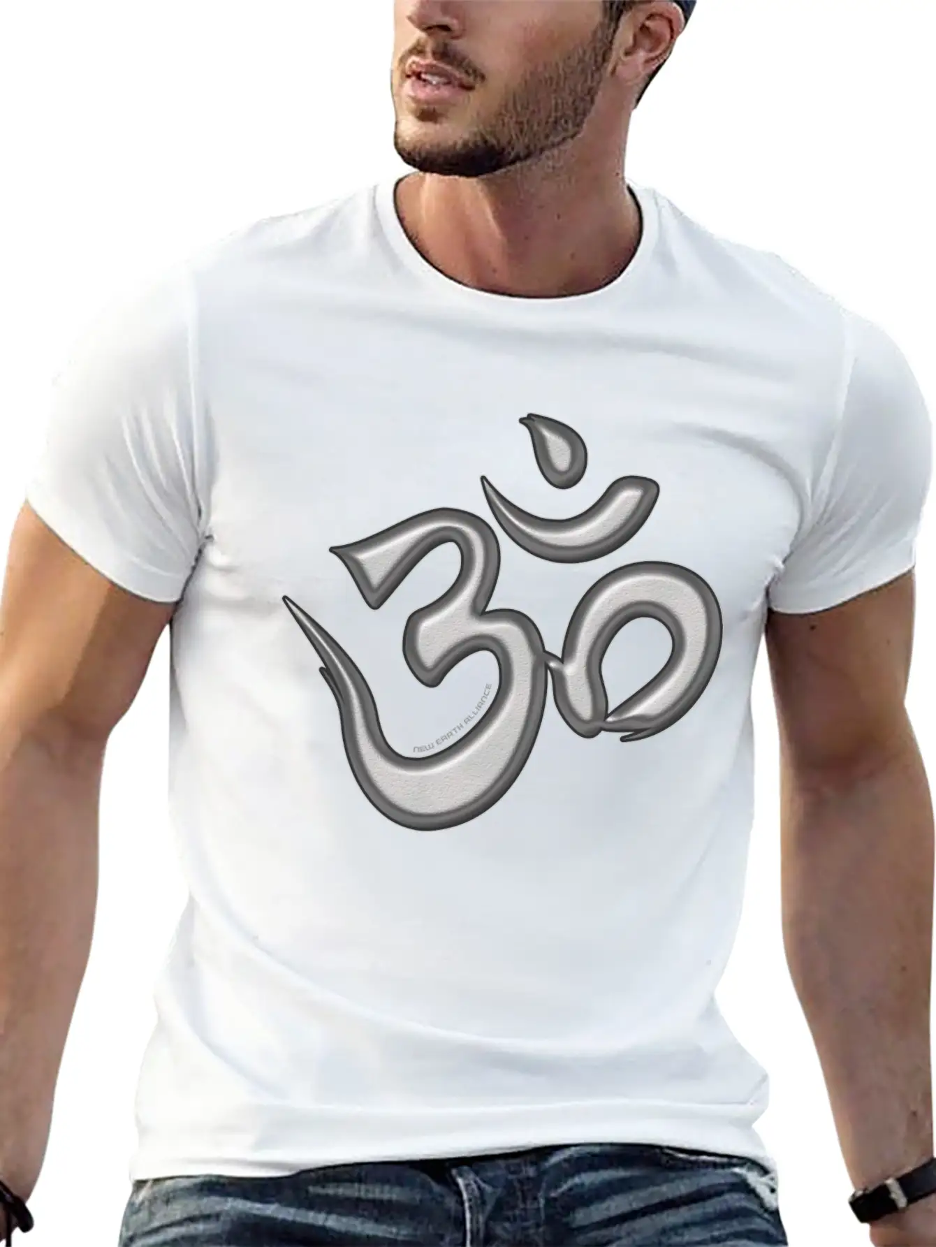 OM Mantra Logo 01 - Silver - New Earth Alliance Essential Unisex Summer Tee – Soft Cotton Casual Fit
