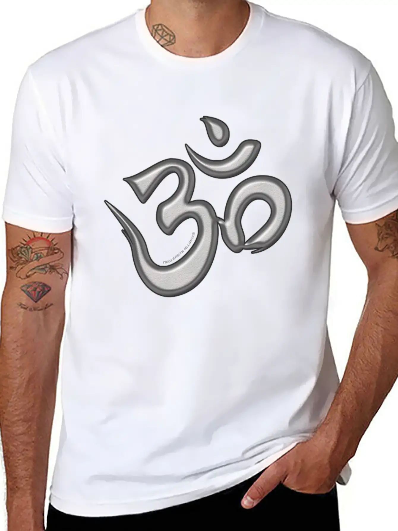 OM Mantra Logo 01 - Silver - New Earth Alliance Essential Unisex Summer Tee – Soft Cotton Casual Fit