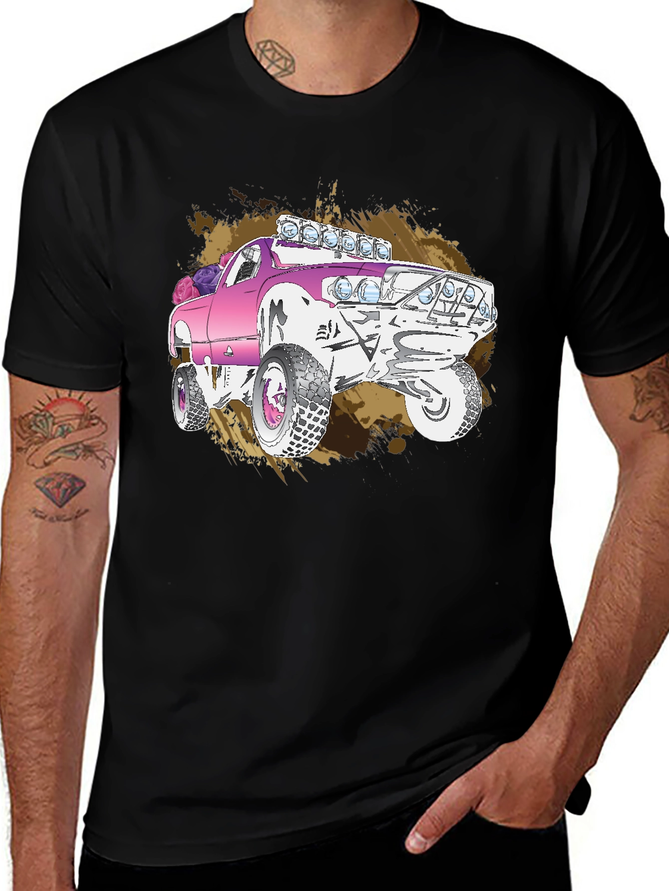 Pink Monster Truck Graphic T-Shirt