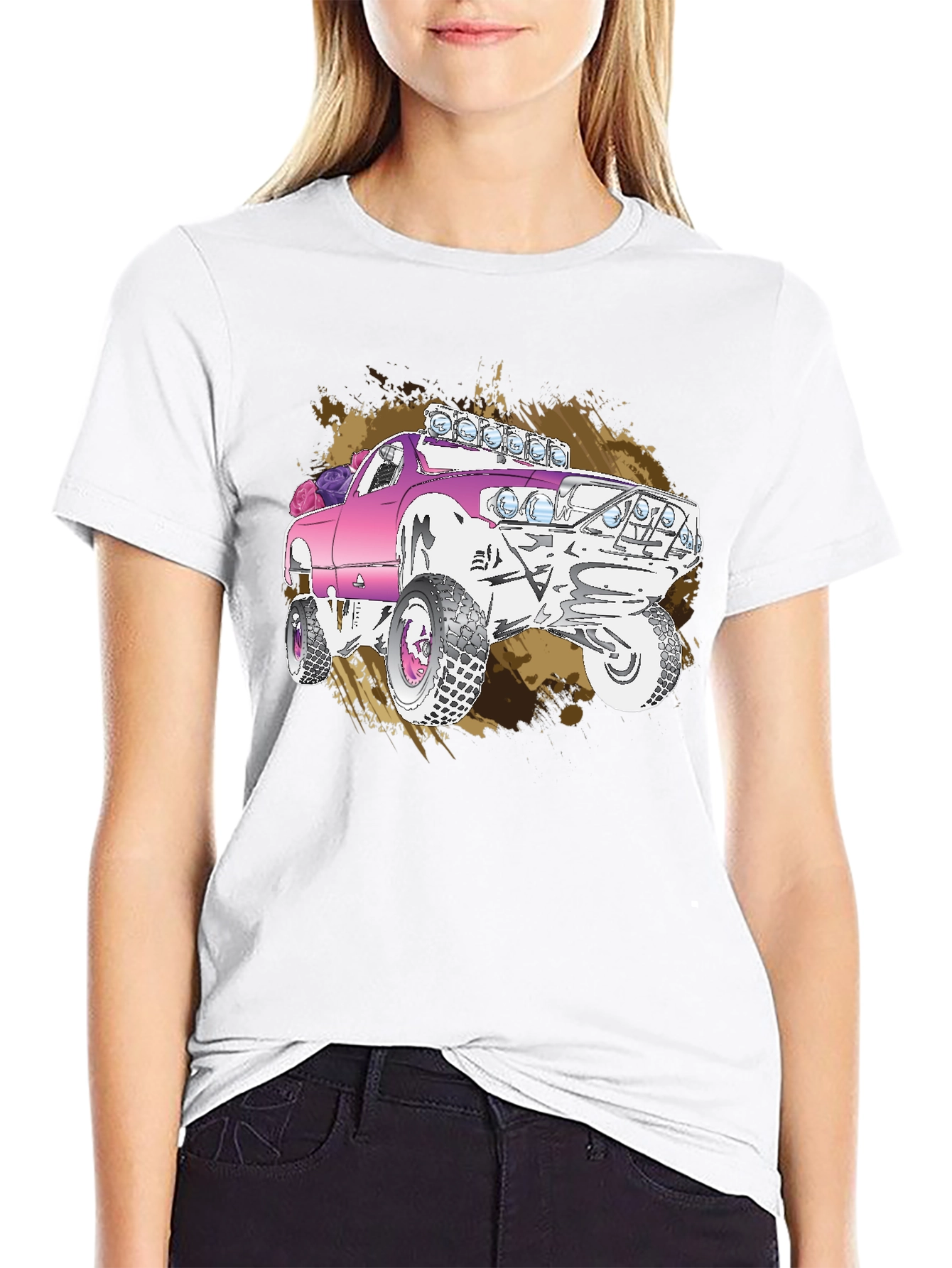 Pink Monster Truck Graphic T-Shirt