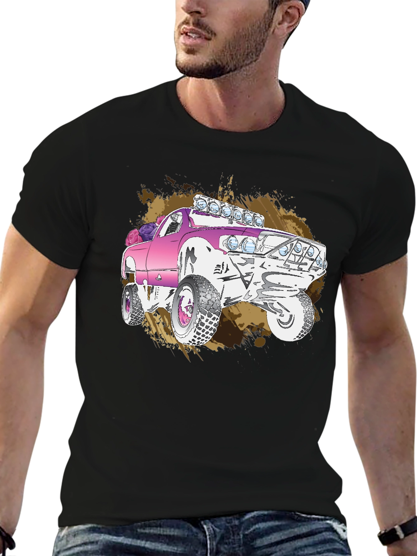 Pink Monster Truck Graphic T-Shirt