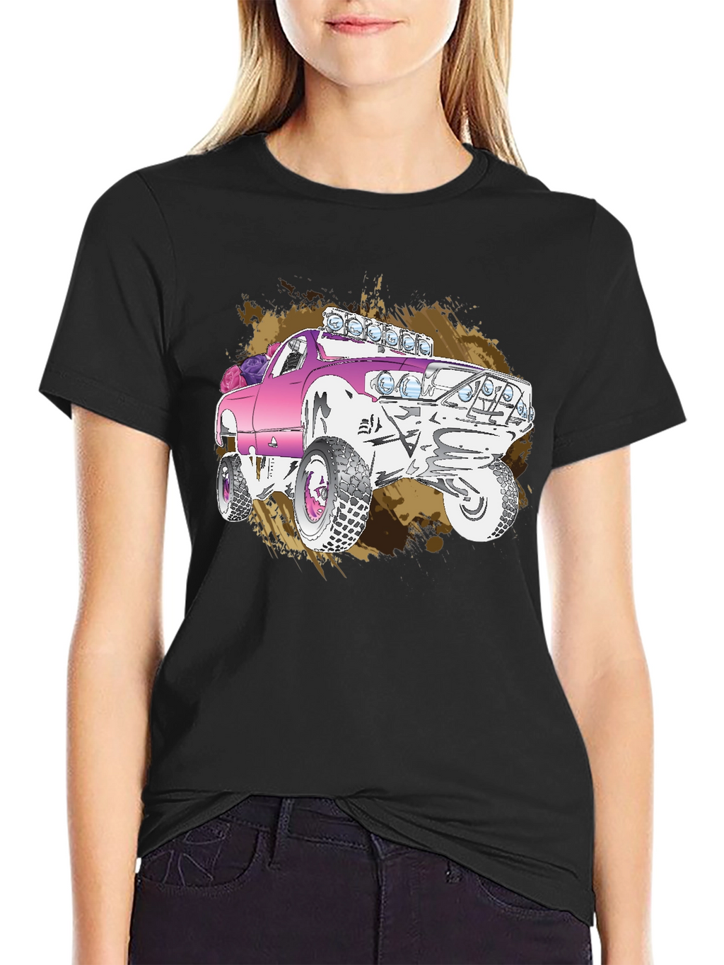 Pink Monster Truck Graphic T-Shirt