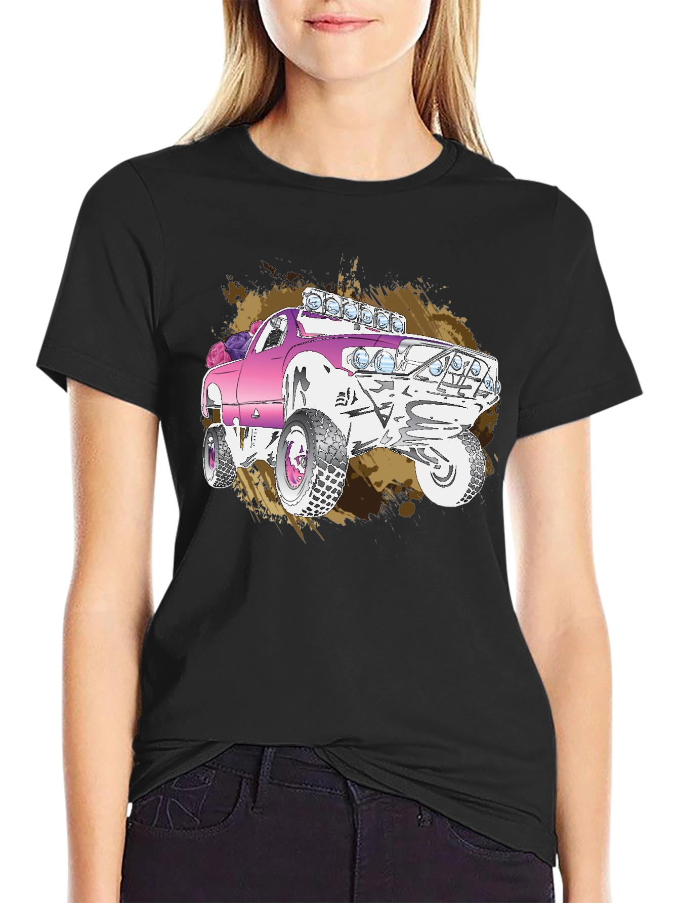 Pink Monster Truck Graphic T-Shirt