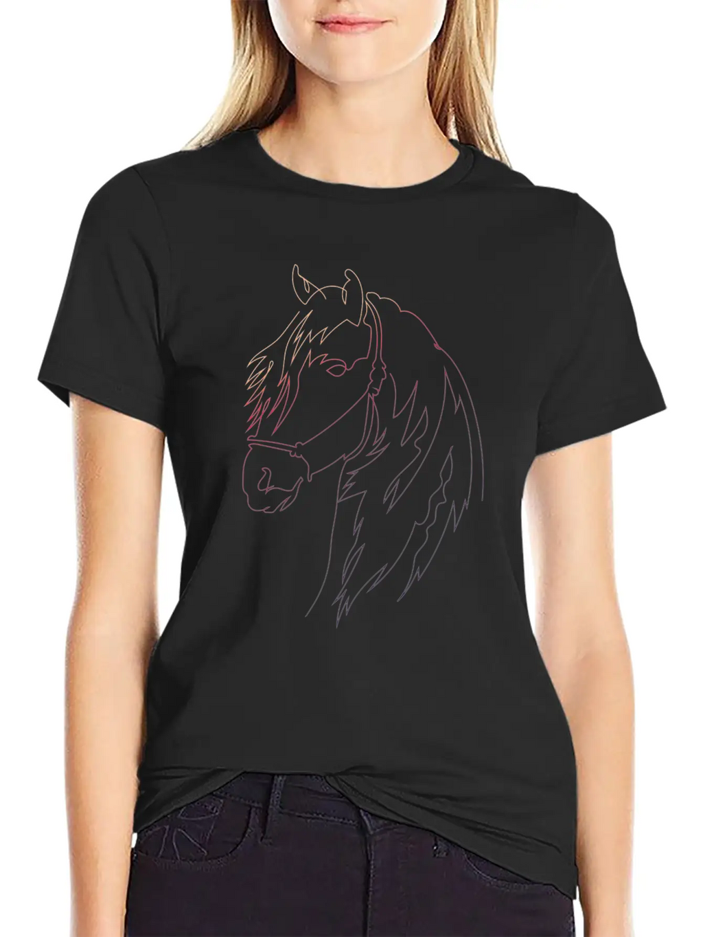 One Line Art Horse Breathable Graphic T-Shirt – Perfect For Casual Days