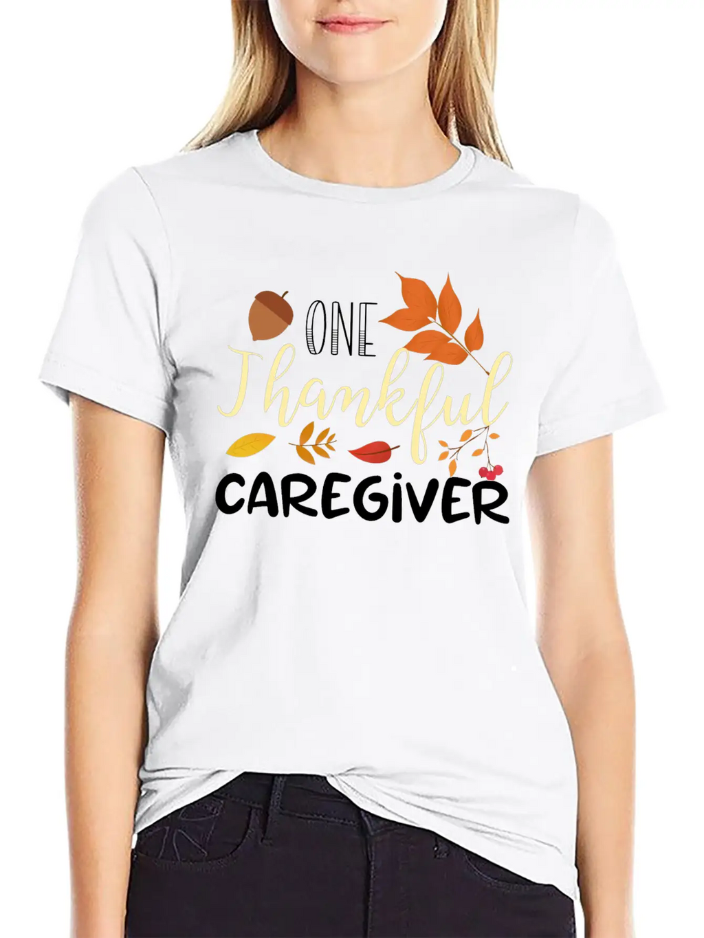 One Thankful Caregiver | Thanksgiving Day Stylish Everyday T-Shirt – Unisex Basic Cotton Tee
