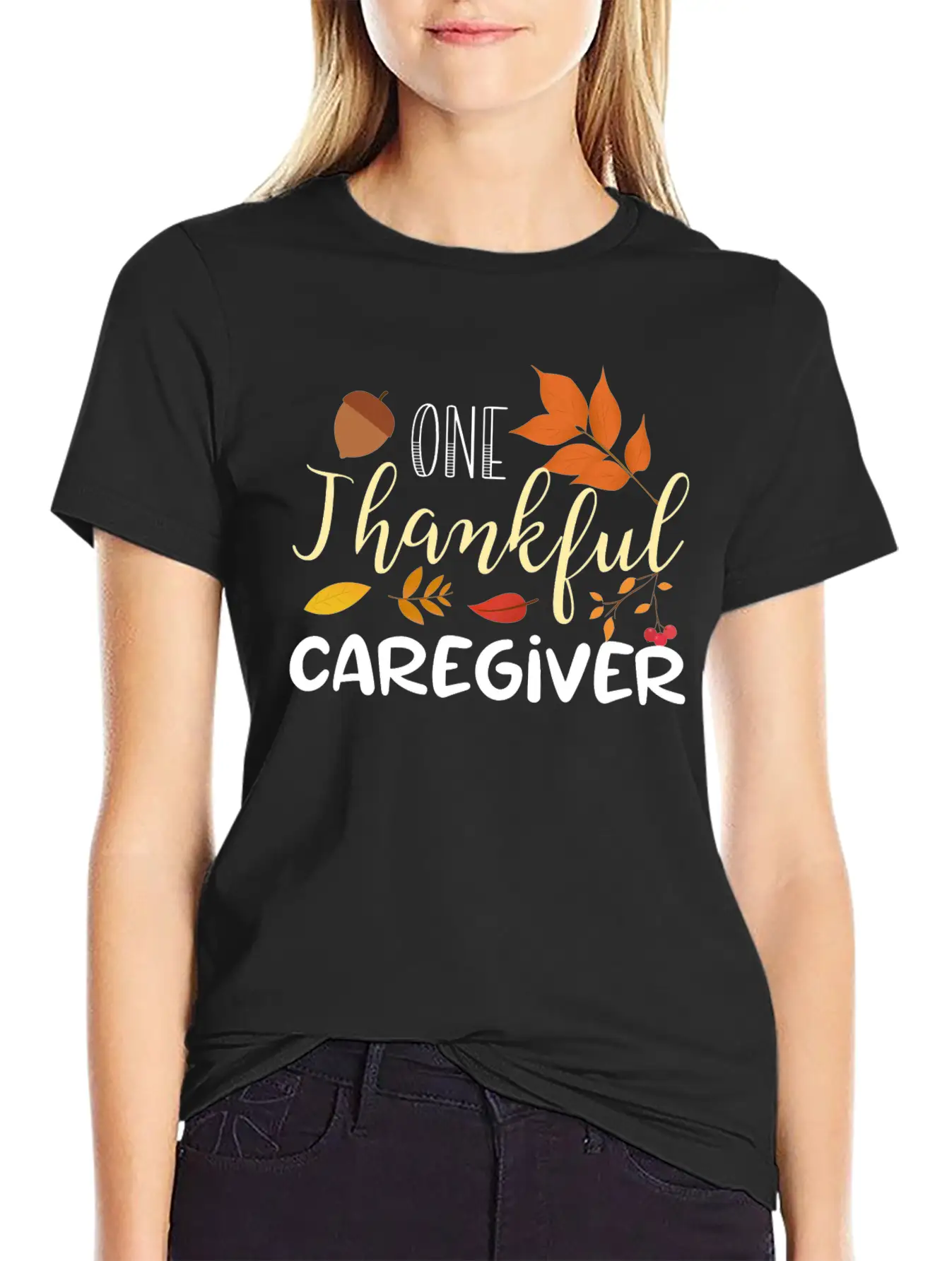 One Thankful Caregiver | Thanksgiving Day Stylish Everyday T-Shirt – Unisex Basic Cotton Tee
