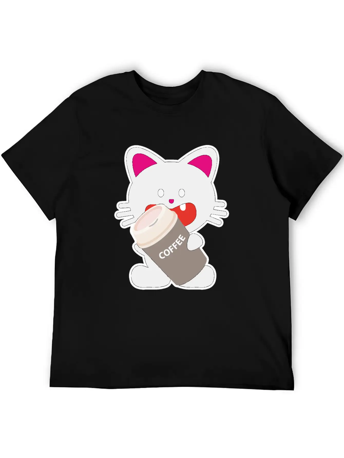 One Tooth Black Cat With Coffee To Take Out Breathable Graphic T-Shirt – Perfect For Casual Days