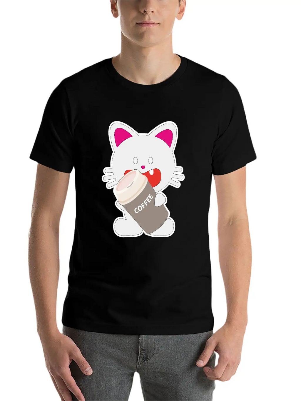 One Tooth Black Cat With Coffee To Take Out Breathable Graphic T-Shirt – Perfect For Casual Days