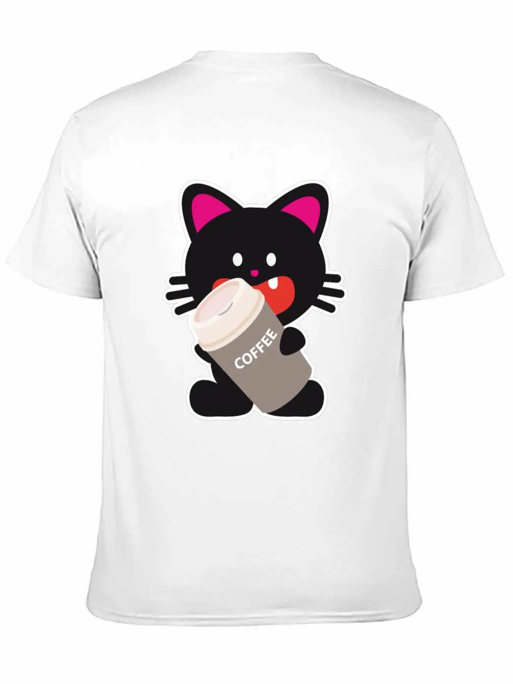 One Tooth Black Cat With Coffee To Take Out Breathable Graphic T-Shirt – Perfect For Casual Days