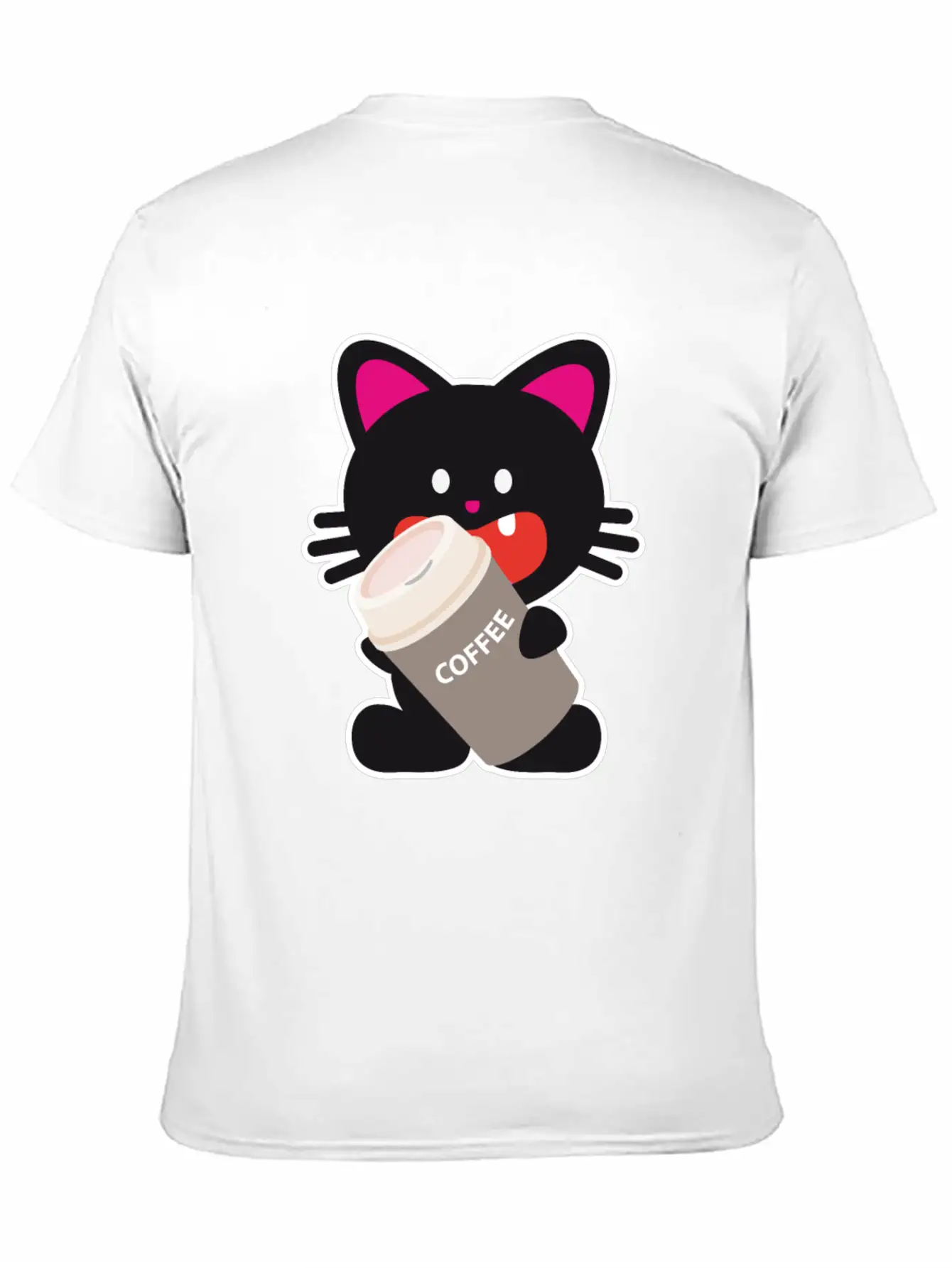One Tooth Black Cat With Coffee To Take Out Breathable Graphic T-Shirt – Perfect For Casual Days