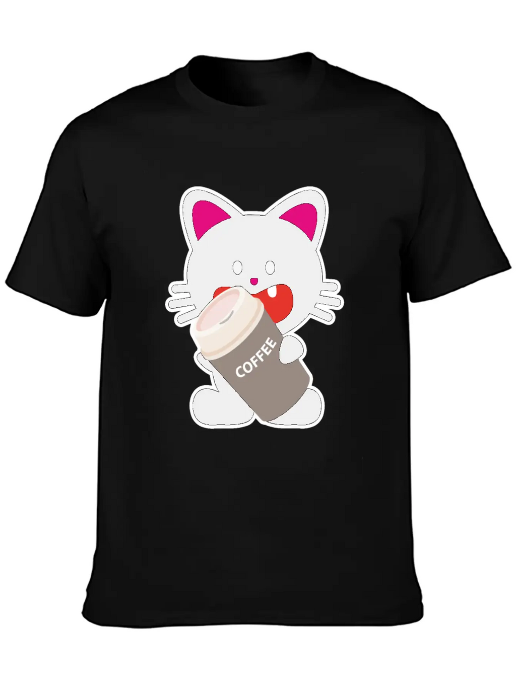 One Tooth Black Cat With Coffee To Take Out Breathable Graphic T-Shirt – Perfect For Casual Days