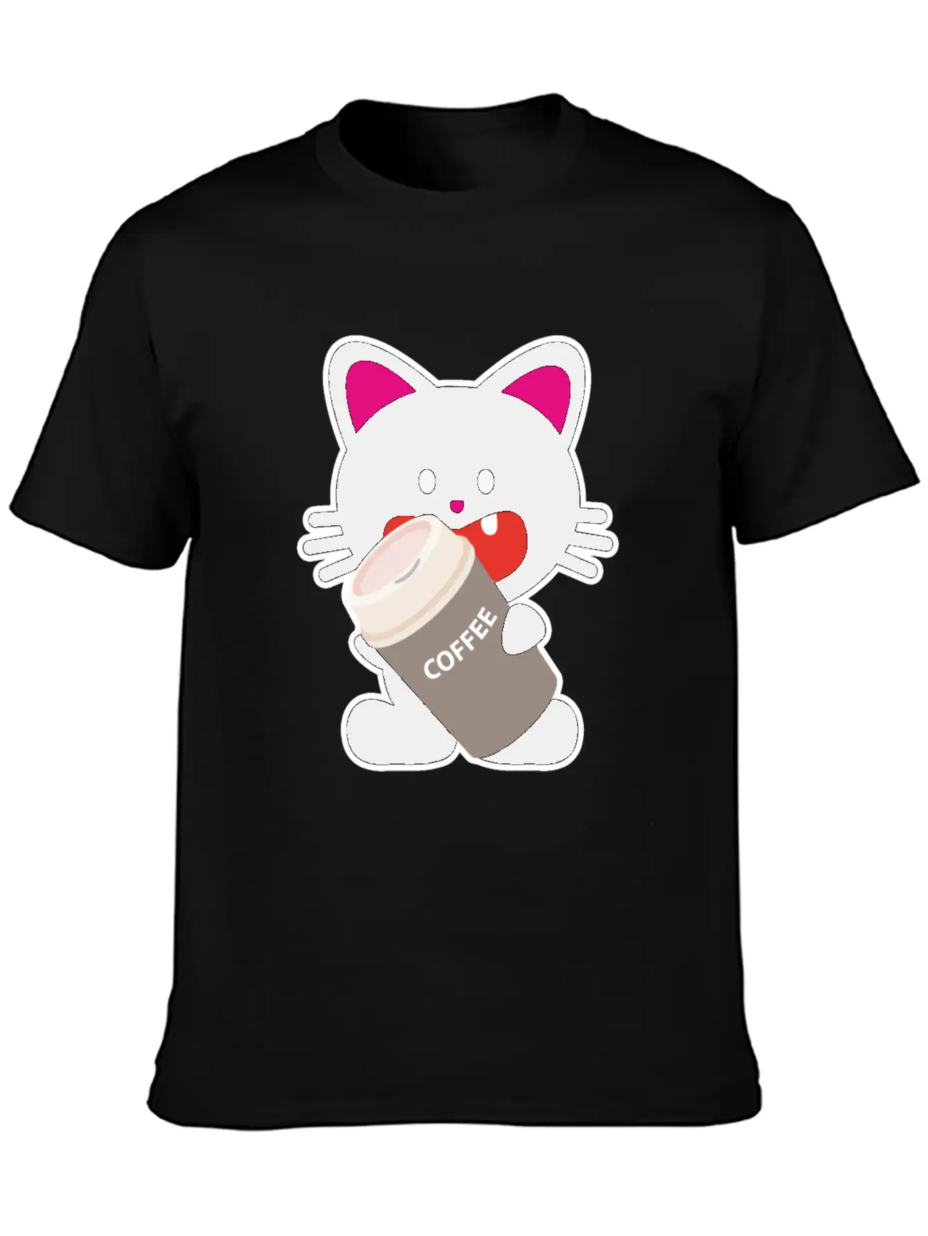 One Tooth Black Cat With Coffee To Take Out Breathable Graphic T-Shirt – Perfect For Casual Days