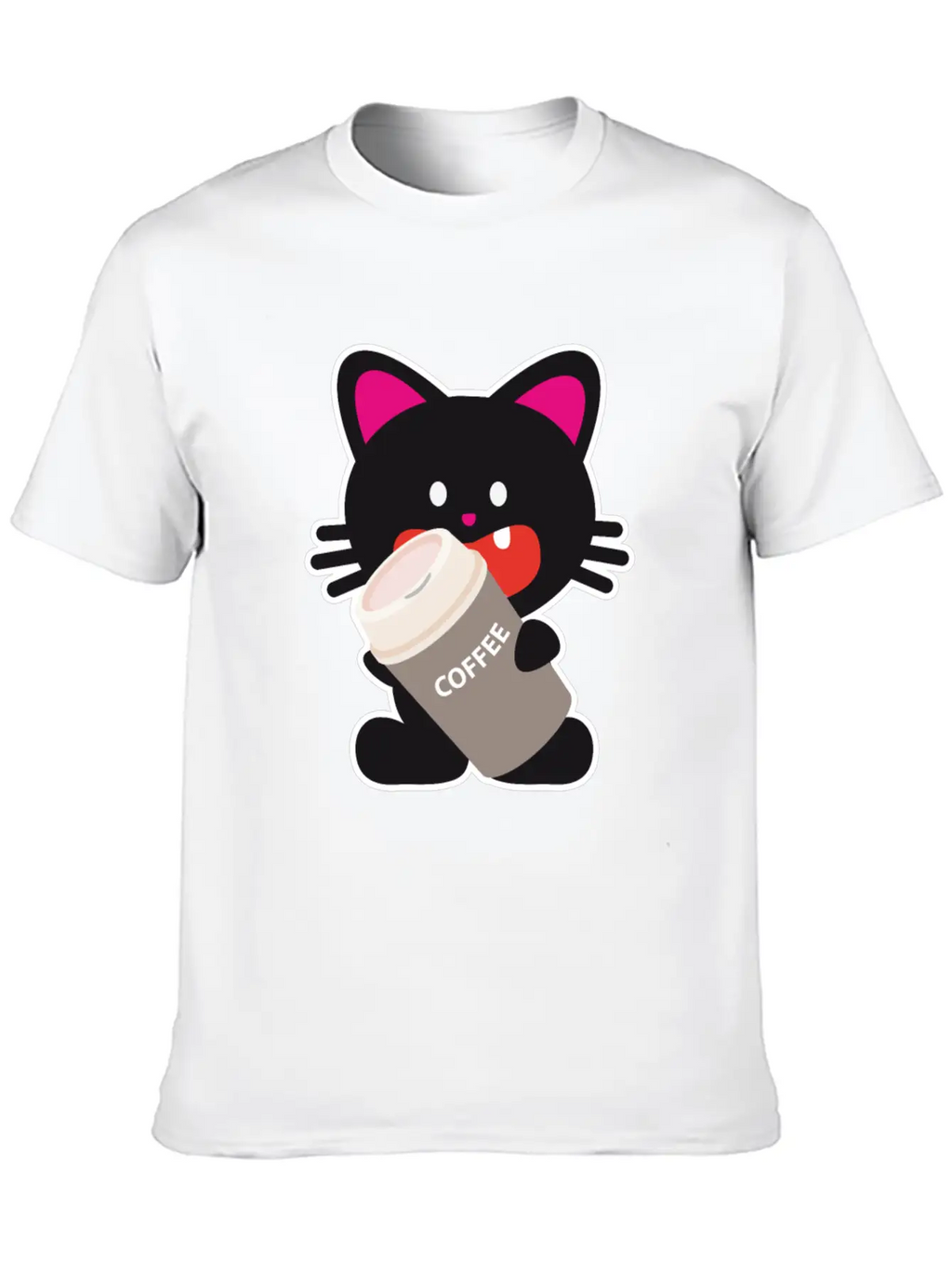 One Tooth Black Cat With Coffee To Take Out Breathable Graphic T-Shirt – Perfect For Casual Days