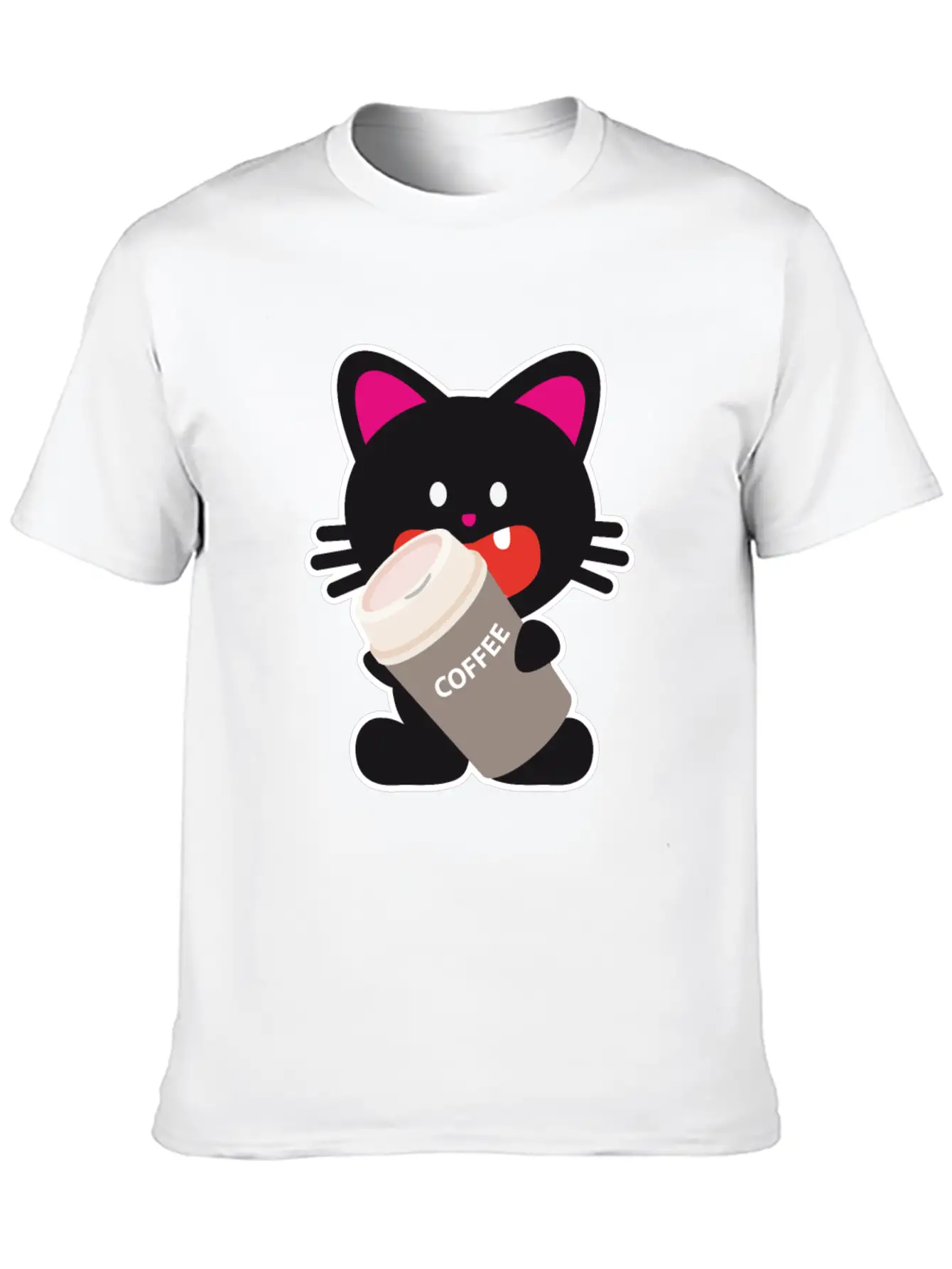 One Tooth Black Cat With Coffee To Take Out Breathable Graphic T-Shirt – Perfect For Casual Days