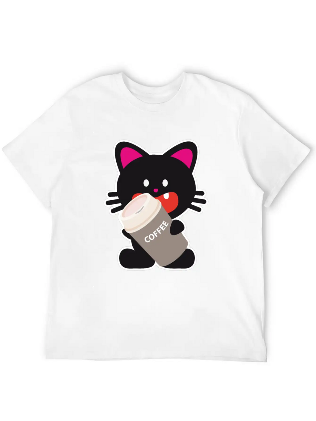 One Tooth Black Cat With Coffee To Take Out Breathable Graphic T-Shirt – Perfect For Casual Days