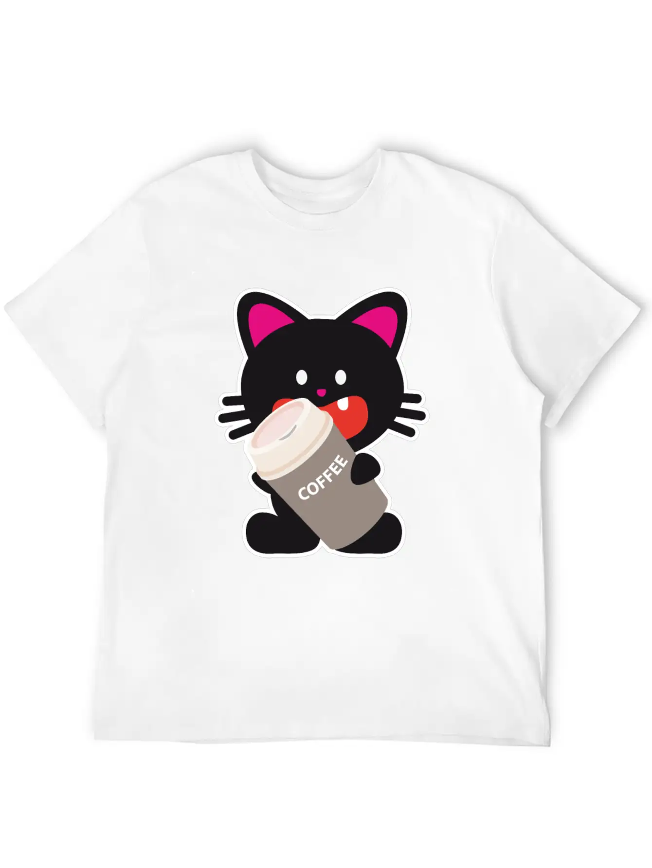 One Tooth Black Cat With Coffee To Take Out Breathable Graphic T-Shirt – Perfect For Casual Days
