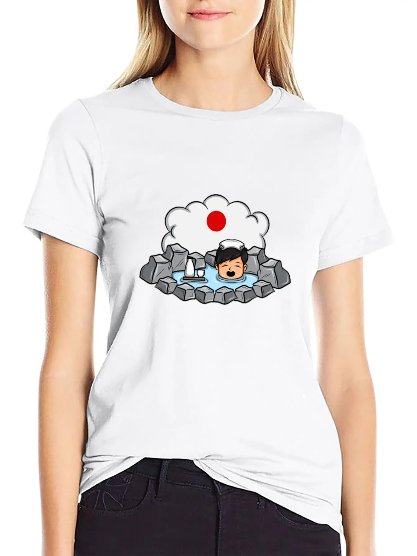 Onsen Hot Spring Bath Geisha Japanese Gift Essential Cotton Tee For Daily Outfits – Unisex Style