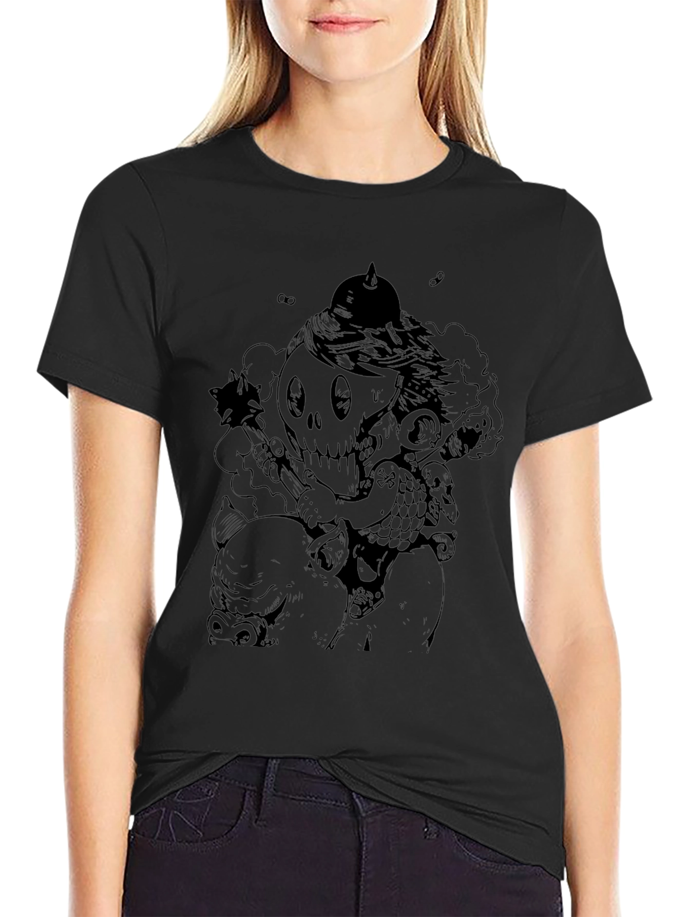 Dark Humor Graphic Tee - Skull Rider Pig