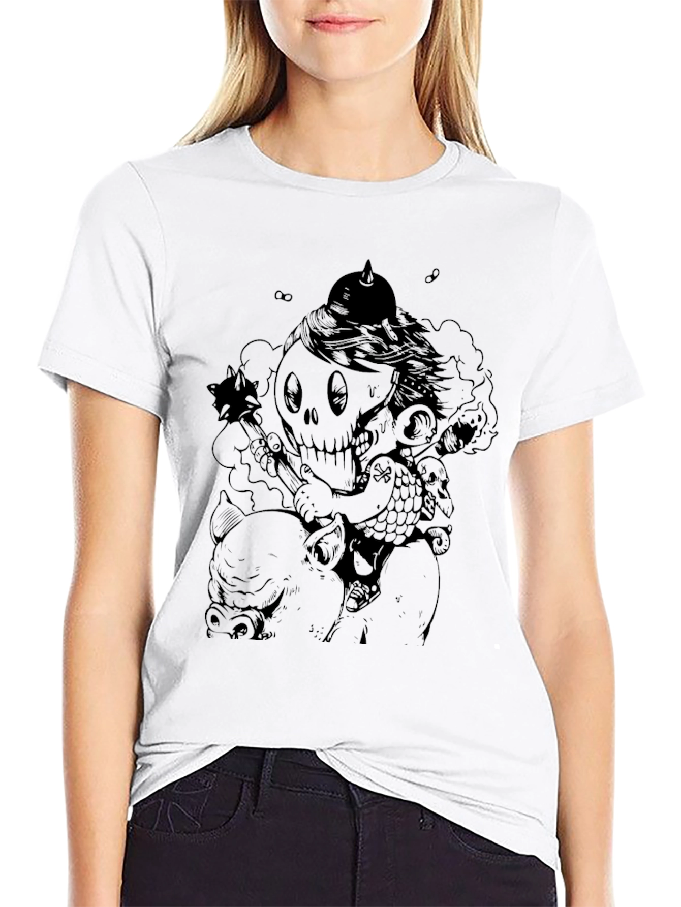 Dark Humor Graphic Tee - Skull Rider Pig