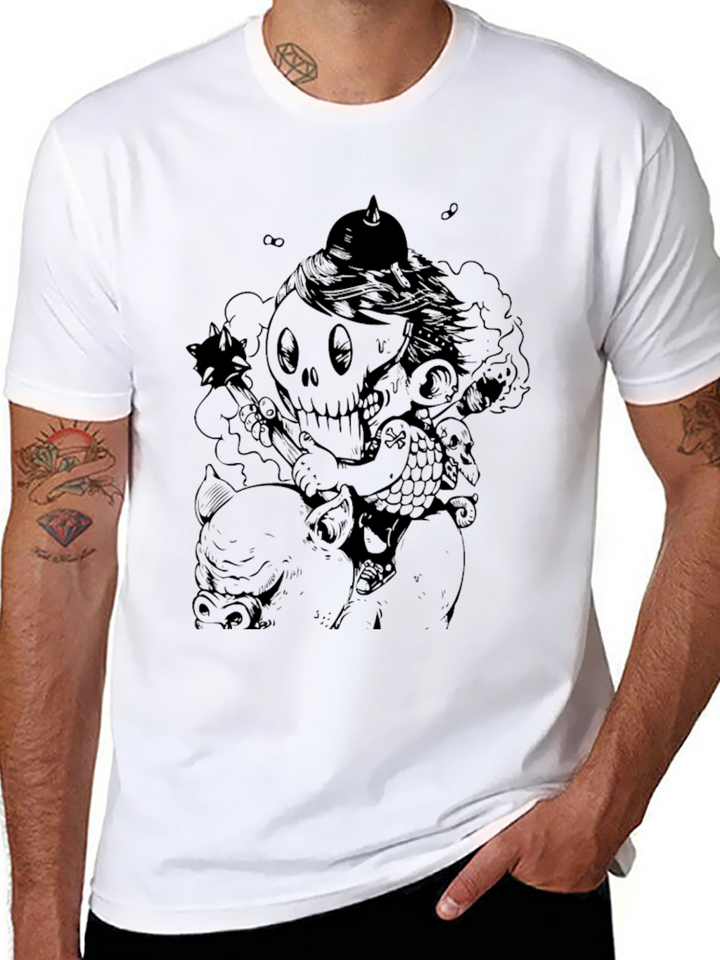 Dark Humor Graphic Tee - Skull Rider Pig
