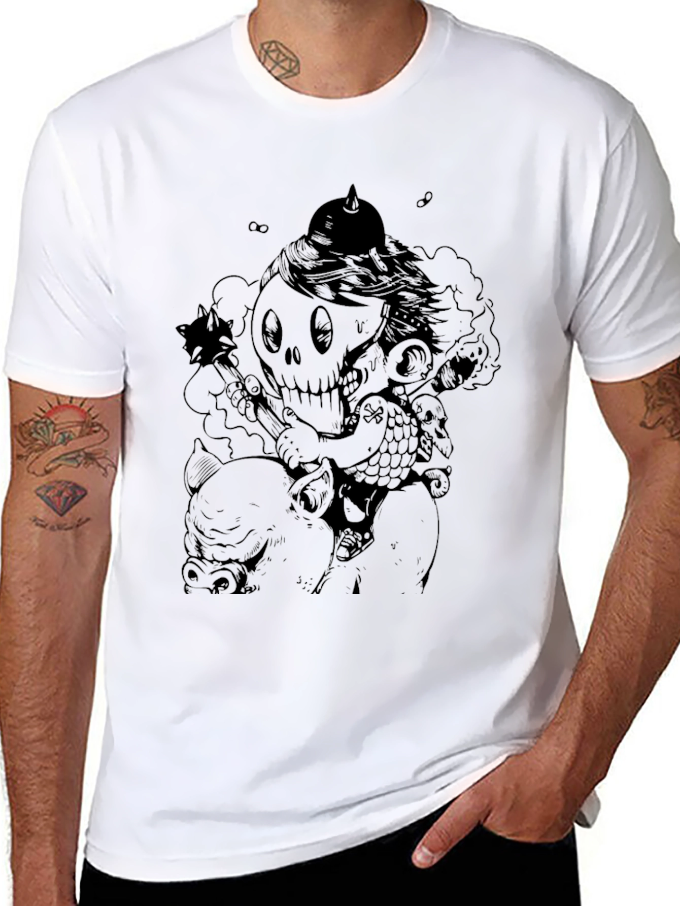 Dark Humor Graphic Tee - Skull Rider Pig
