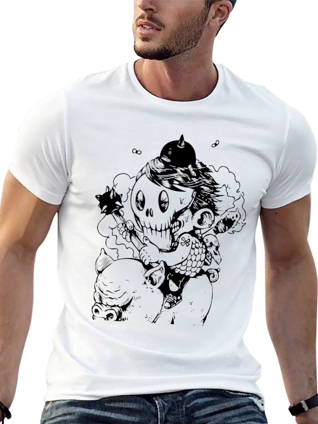 Dark Humor Graphic Tee - Skull Rider Pig