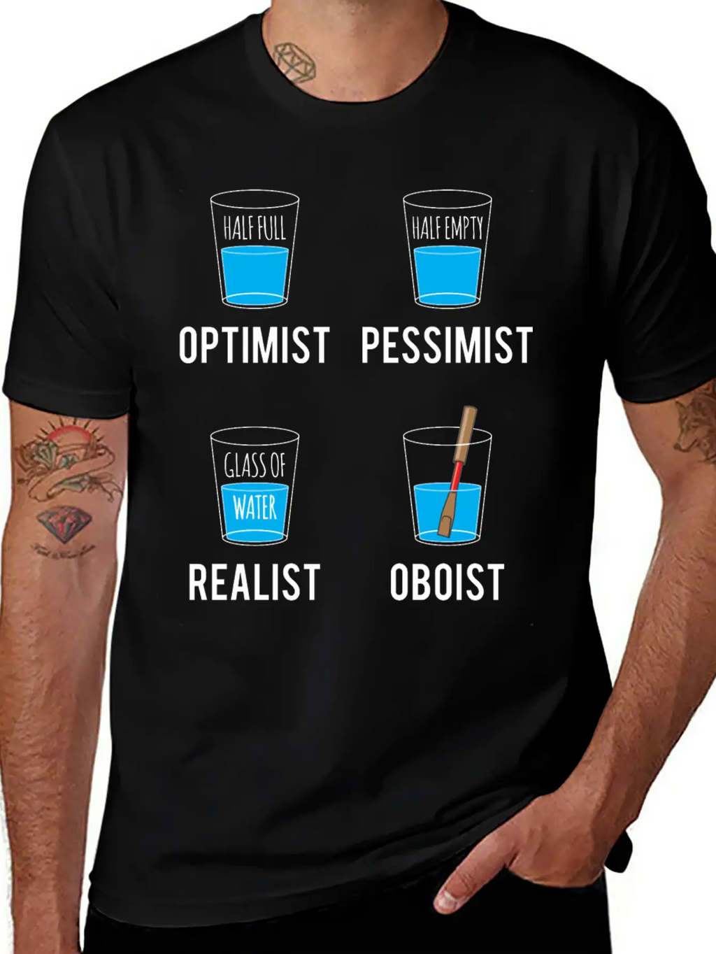Optimist Pessimist Realist Oboist Musician Gift Stylish Everyday T-Shirt – Unisex Basic Cotton Tee