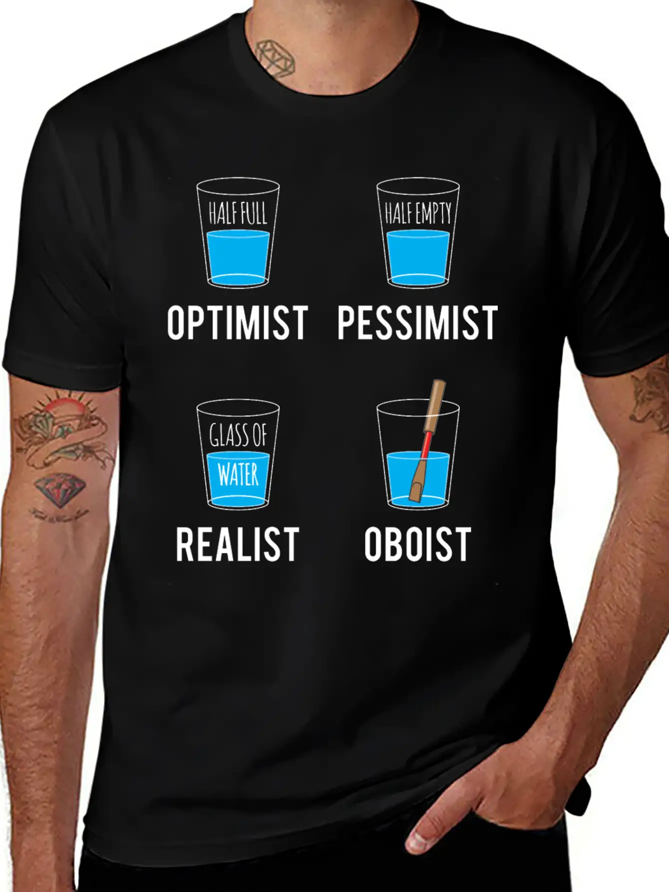 Optimist Pessimist Realist Oboist Musician Gift Stylish Everyday T-Shirt – Unisex Basic Cotton Tee