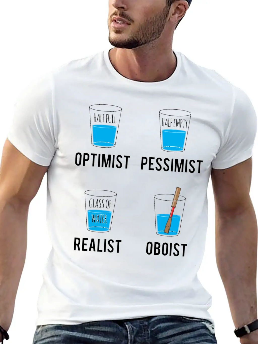 Optimist Pessimist Realist Oboist Musician Gift Stylish Everyday T-Shirt – Unisex Basic Cotton Tee