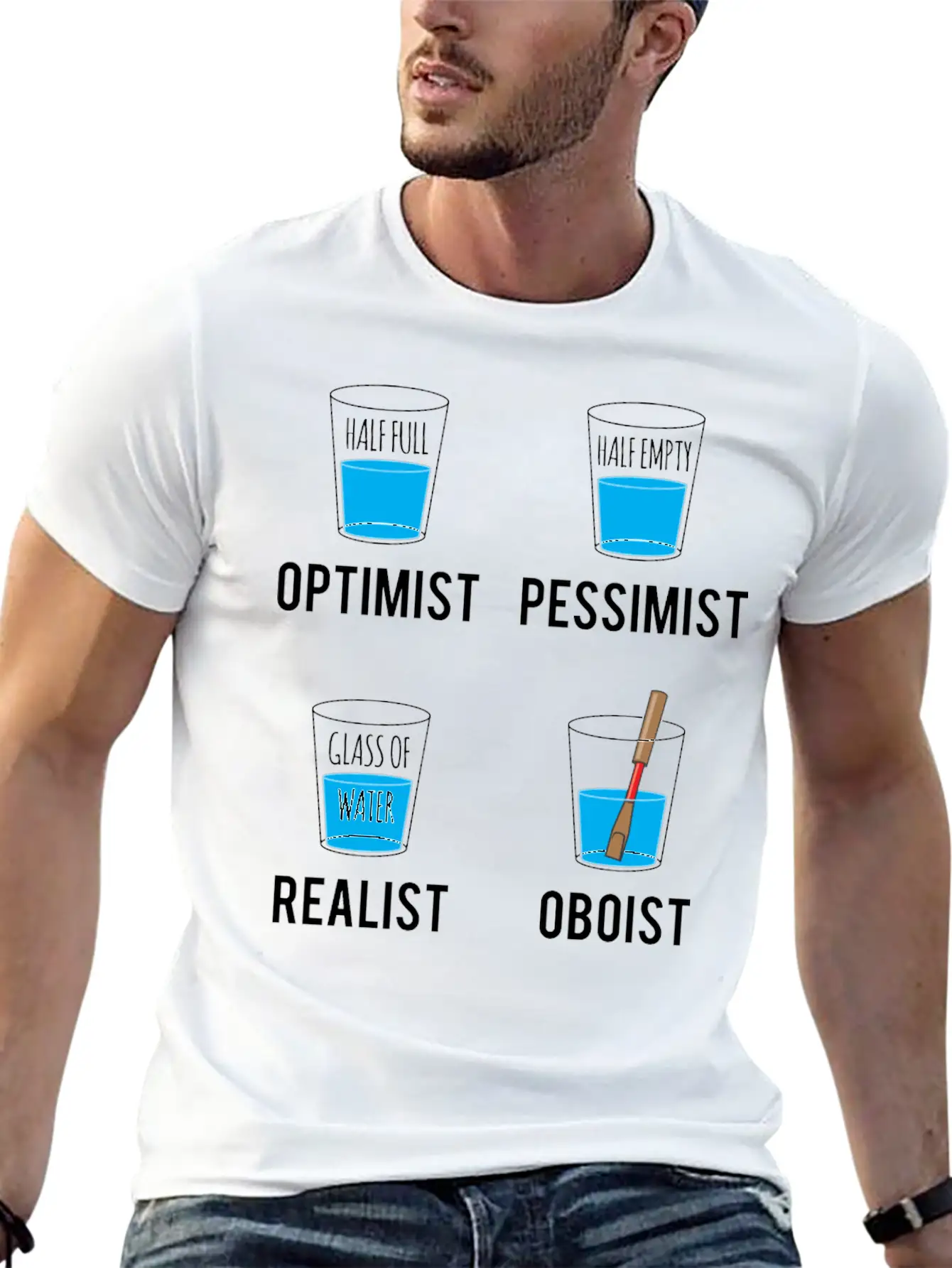 Optimist Pessimist Realist Oboist Musician Gift Stylish Everyday T-Shirt – Unisex Basic Cotton Tee