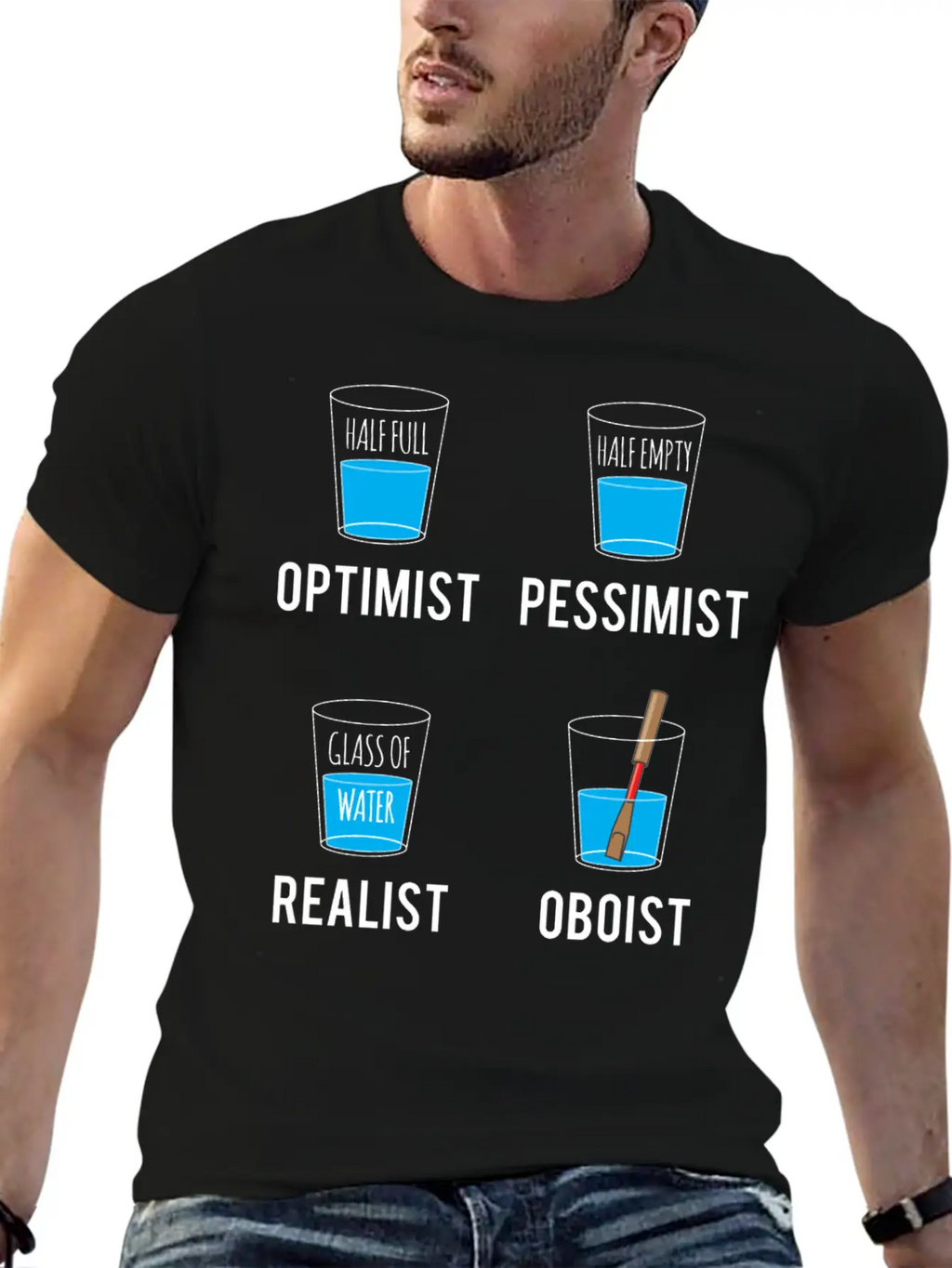 Optimist Pessimist Realist Oboist Musician Gift Stylish Everyday T-Shirt – Unisex Basic Cotton Tee