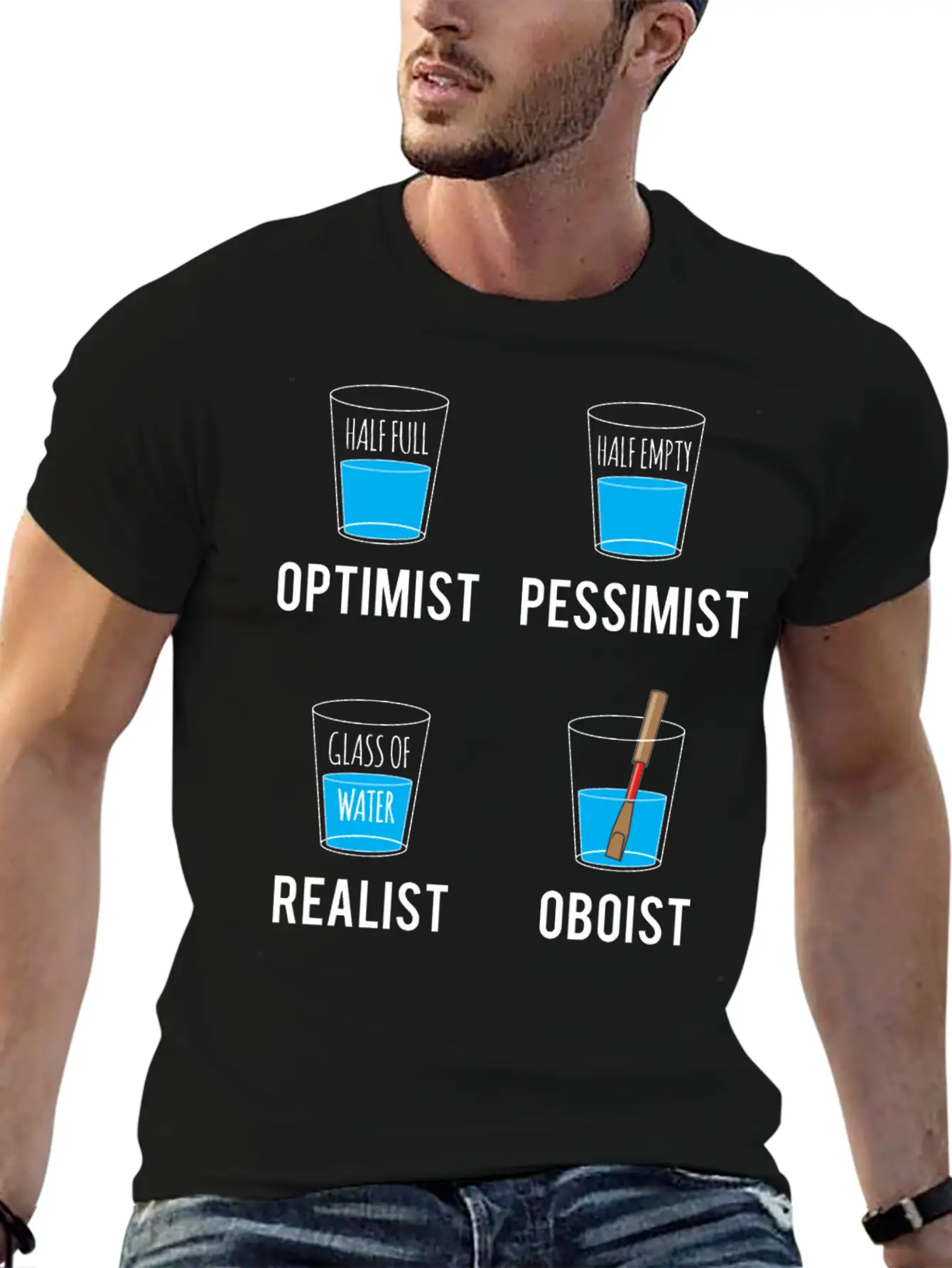 Optimist Pessimist Realist Oboist Musician Gift Stylish Everyday T-Shirt – Unisex Basic Cotton Tee