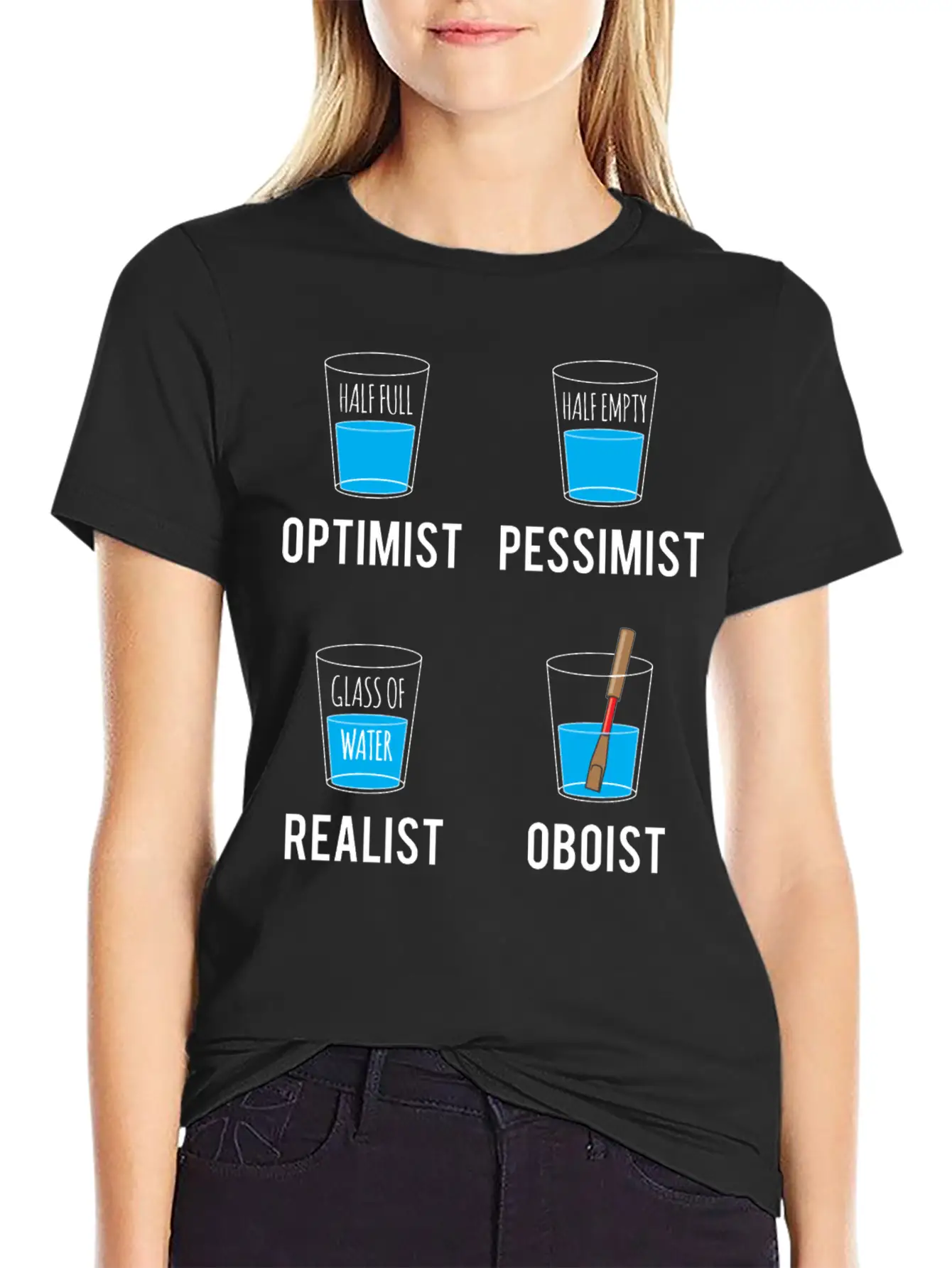 Optimist Pessimist Realist Oboist Musician Gift Stylish Everyday T-Shirt – Unisex Basic Cotton Tee