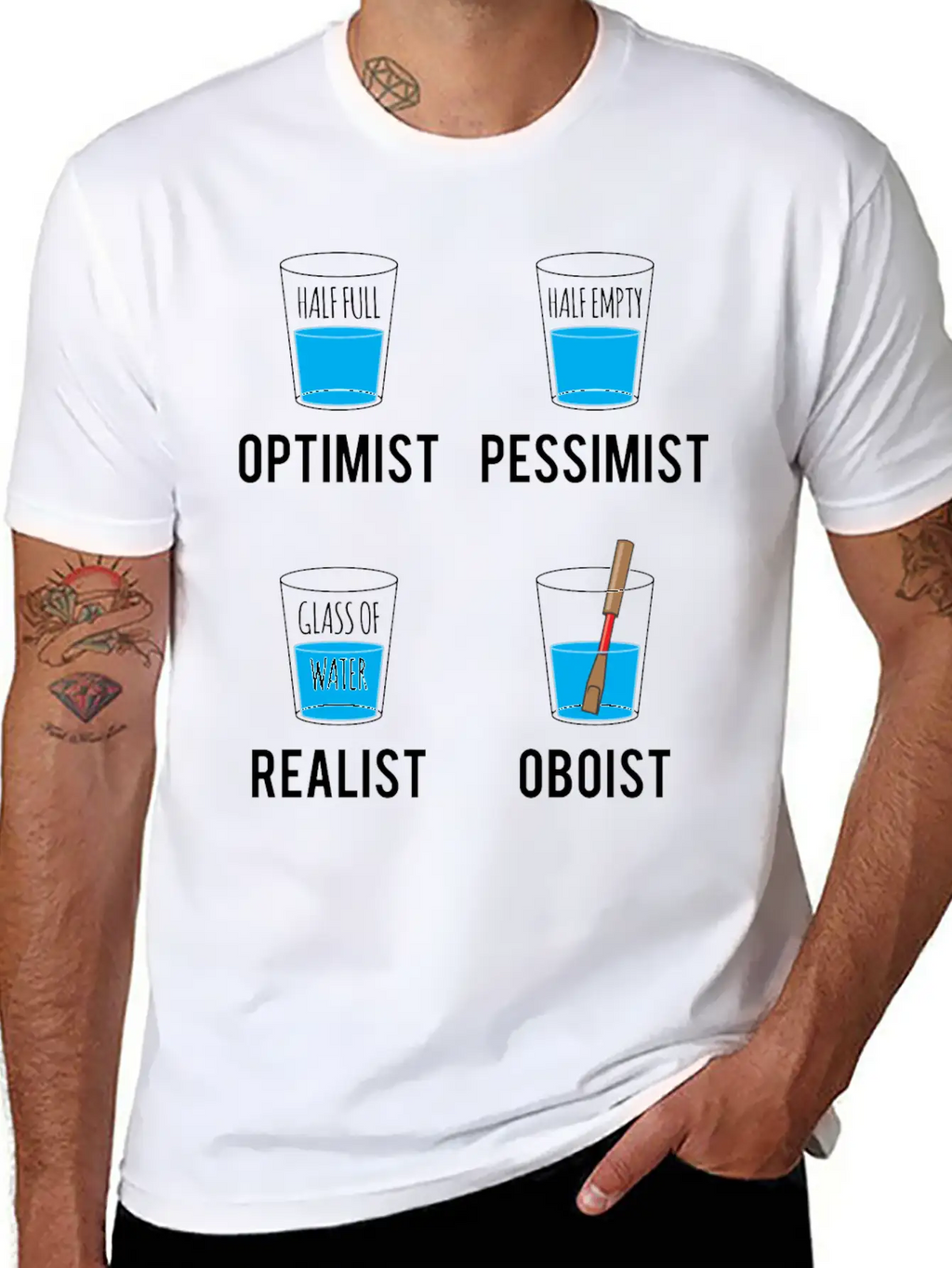 Optimist Pessimist Realist Oboist Musician Gift Stylish Everyday T-Shirt – Unisex Basic Cotton Tee