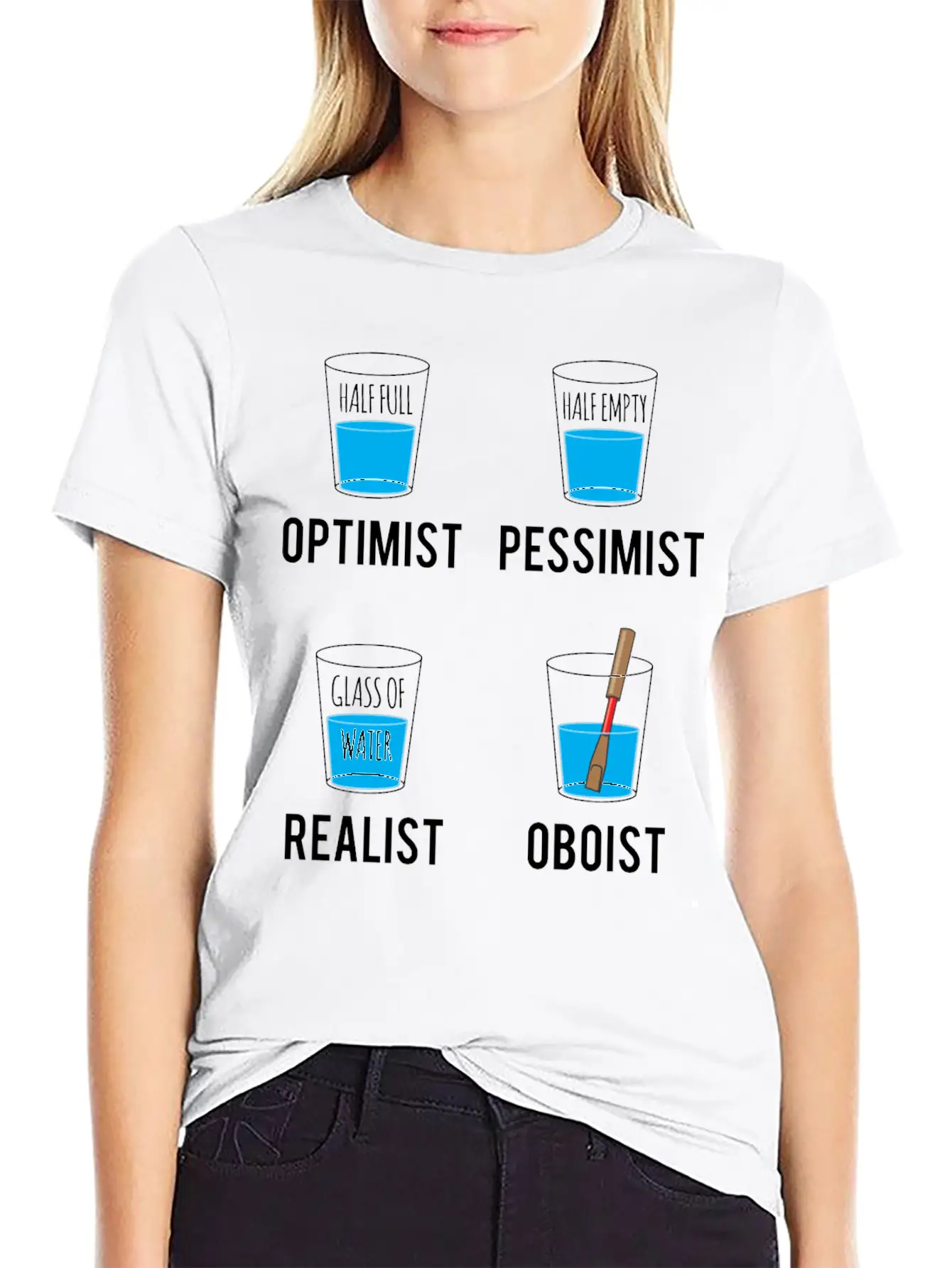 Optimist Pessimist Realist Oboist Musician Gift Stylish Everyday T-Shirt – Unisex Basic Cotton Tee