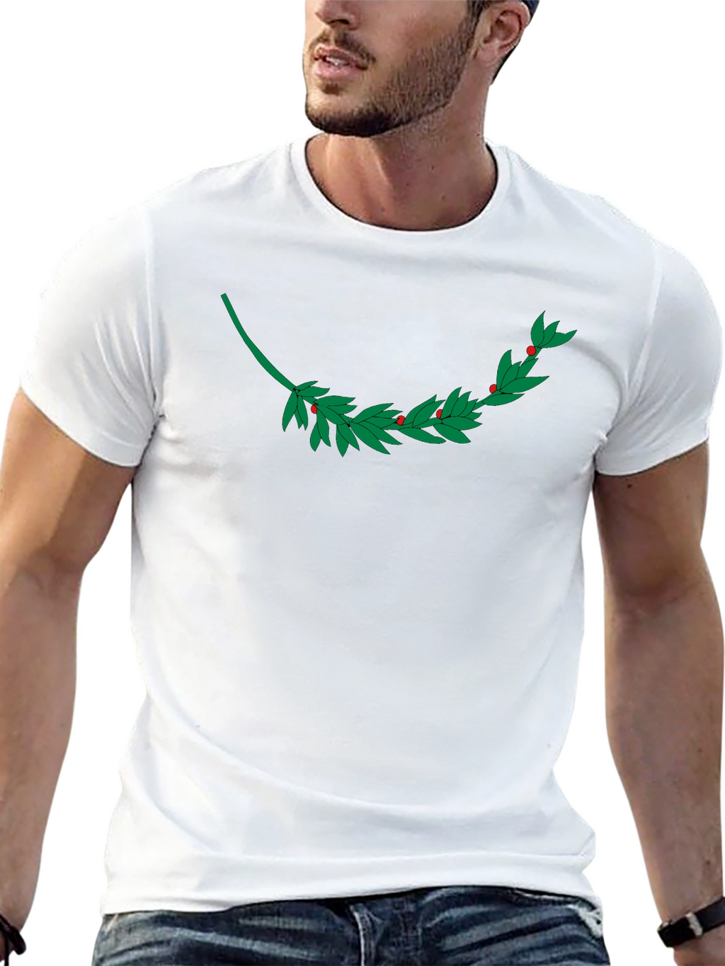 Black T-Shirt with Laurel Branch Design