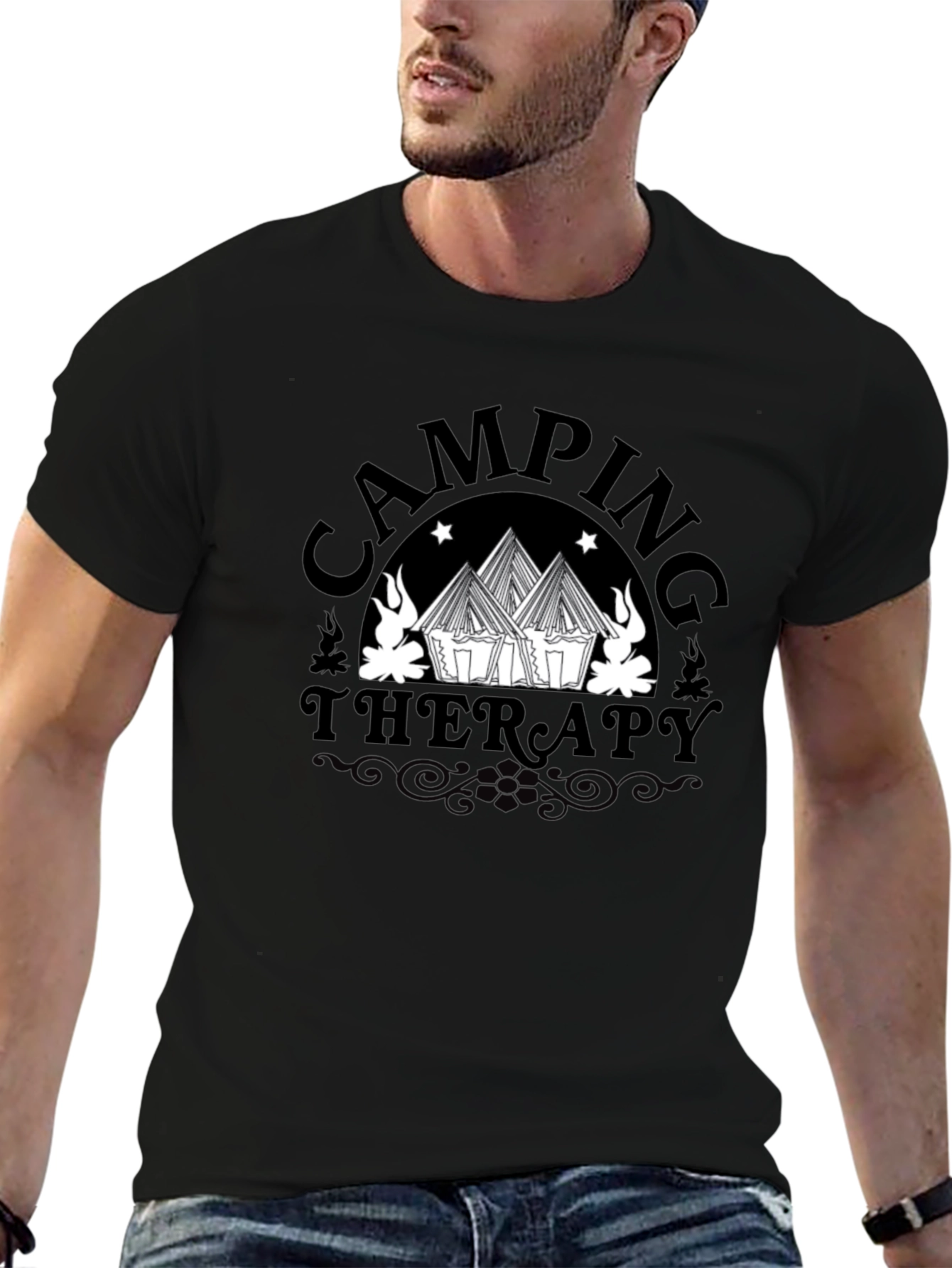 Camping Therapy Graphic Tee - Black