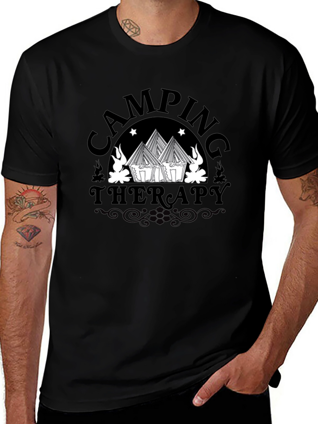 Camping Therapy Graphic Tee - Black
