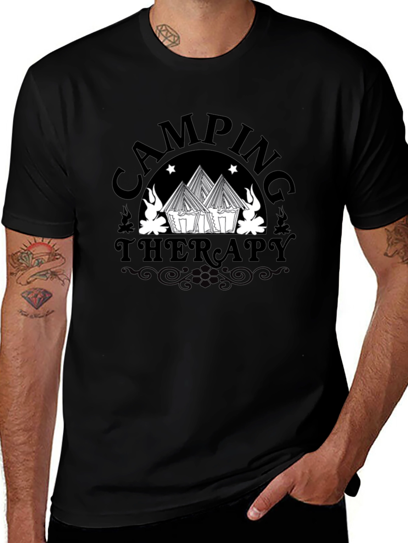 Camping Therapy Graphic Tee - Black