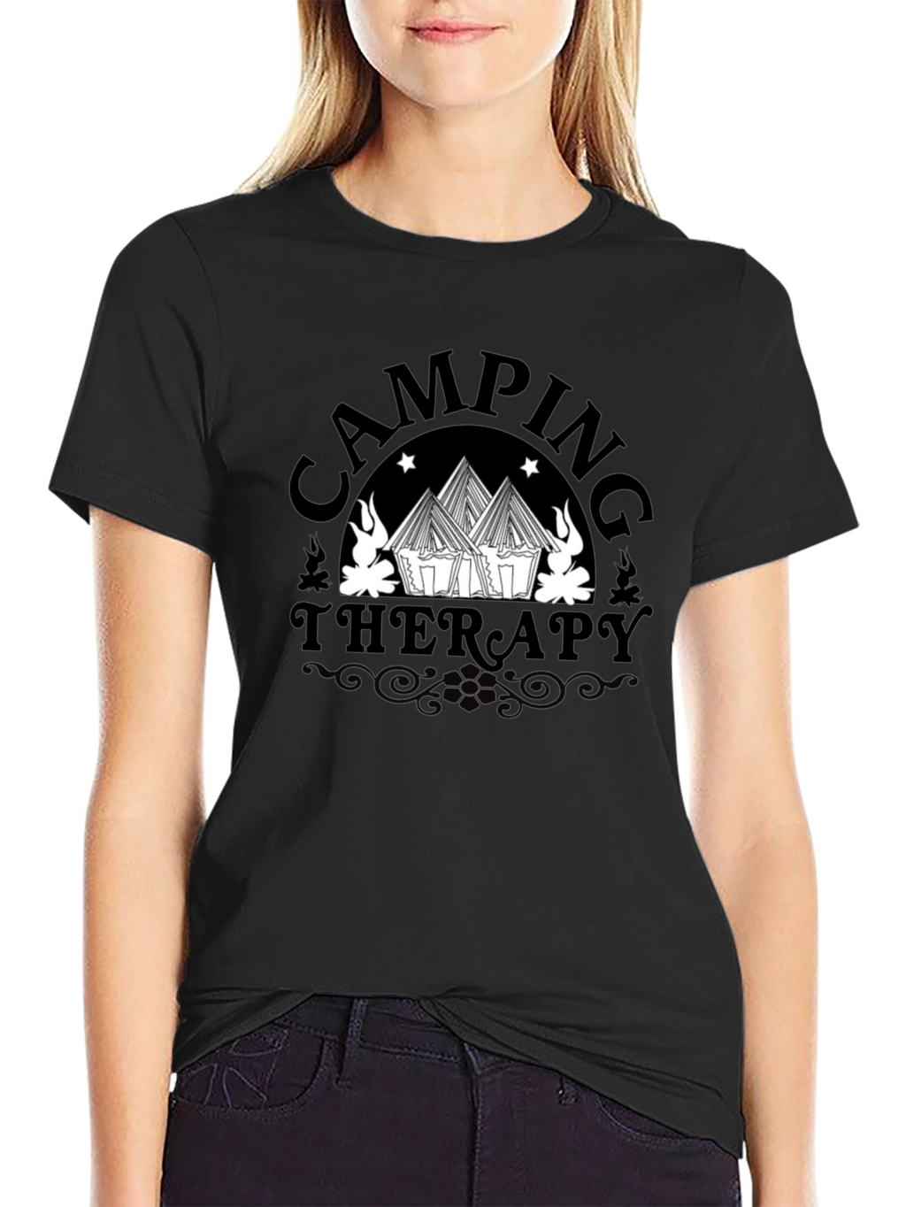 Camping Therapy Graphic Tee - Black