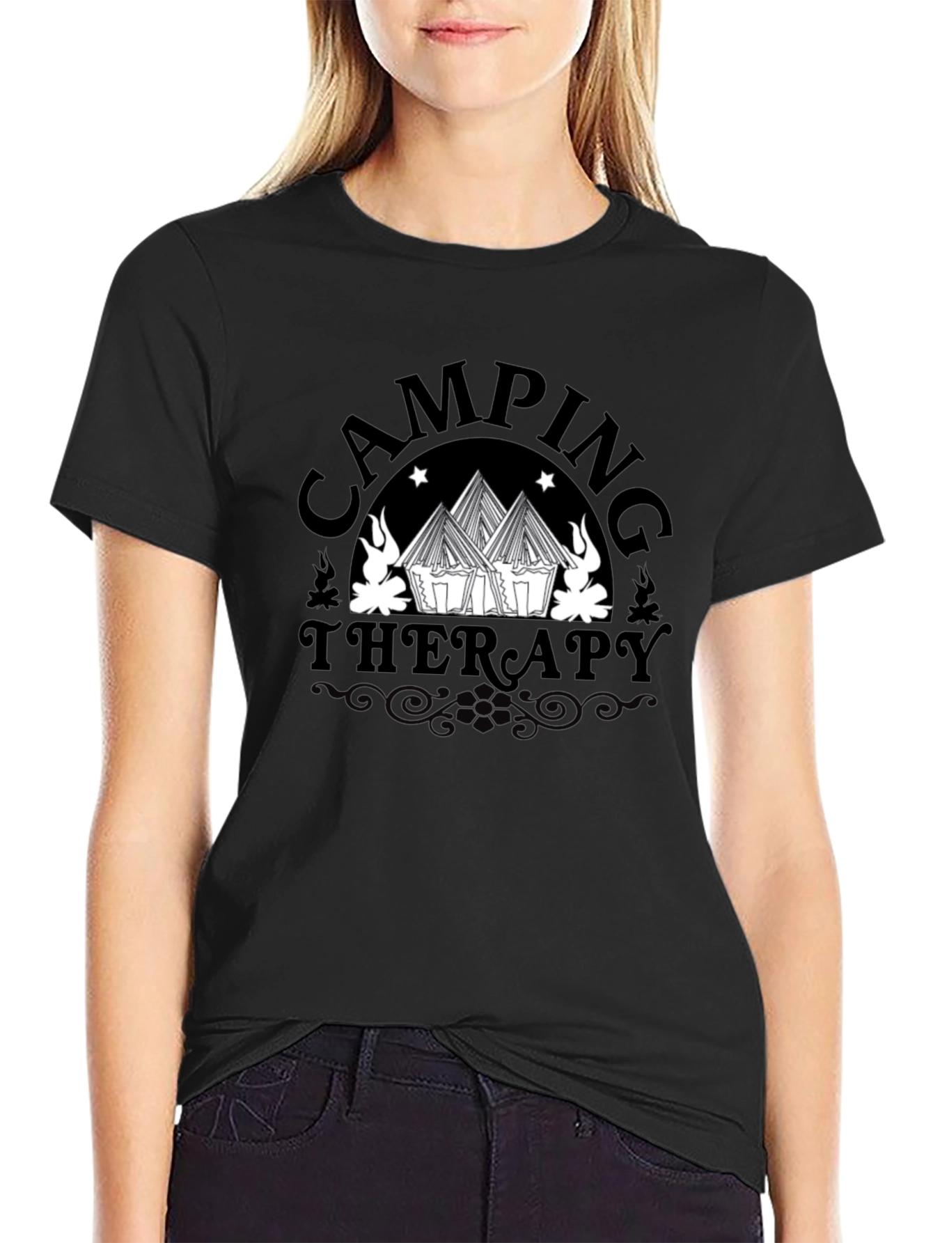 Camping Therapy Graphic Tee - Black