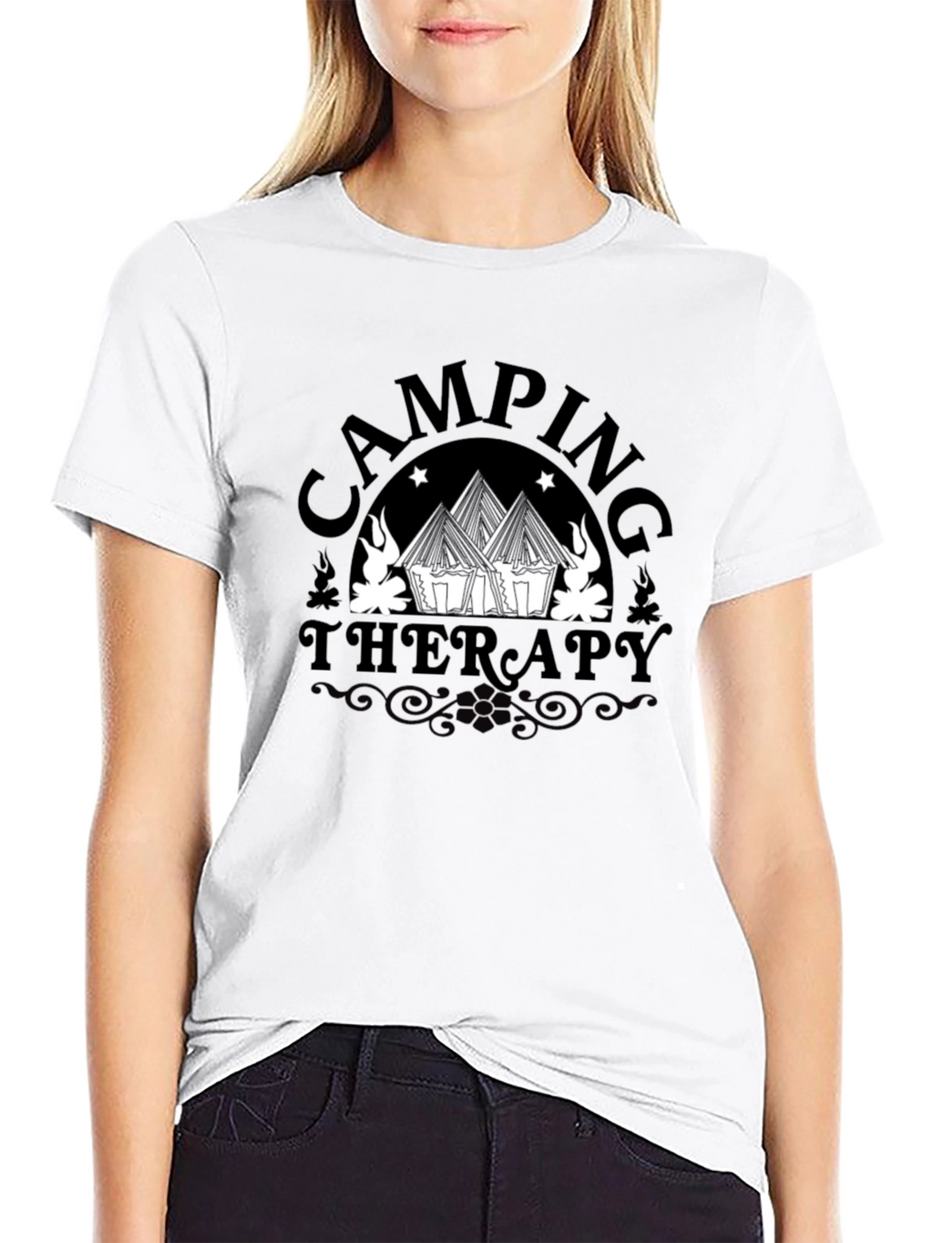 Camping Therapy Graphic Tee - Black