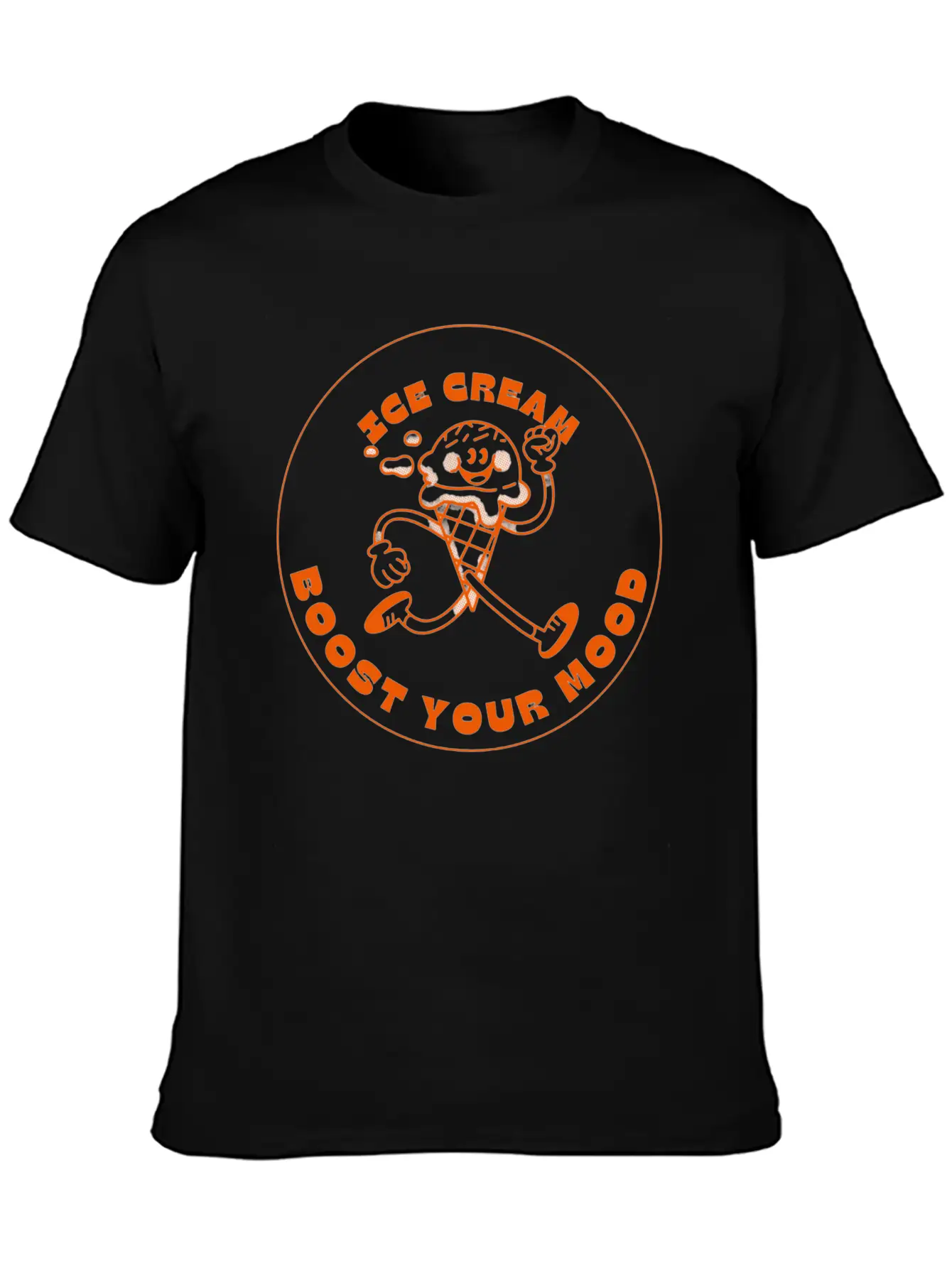 Orange And Beige Simple Modern Retro Ice Cream Stylish Everyday T-Shirt – Unisex Basic Cotton Tee