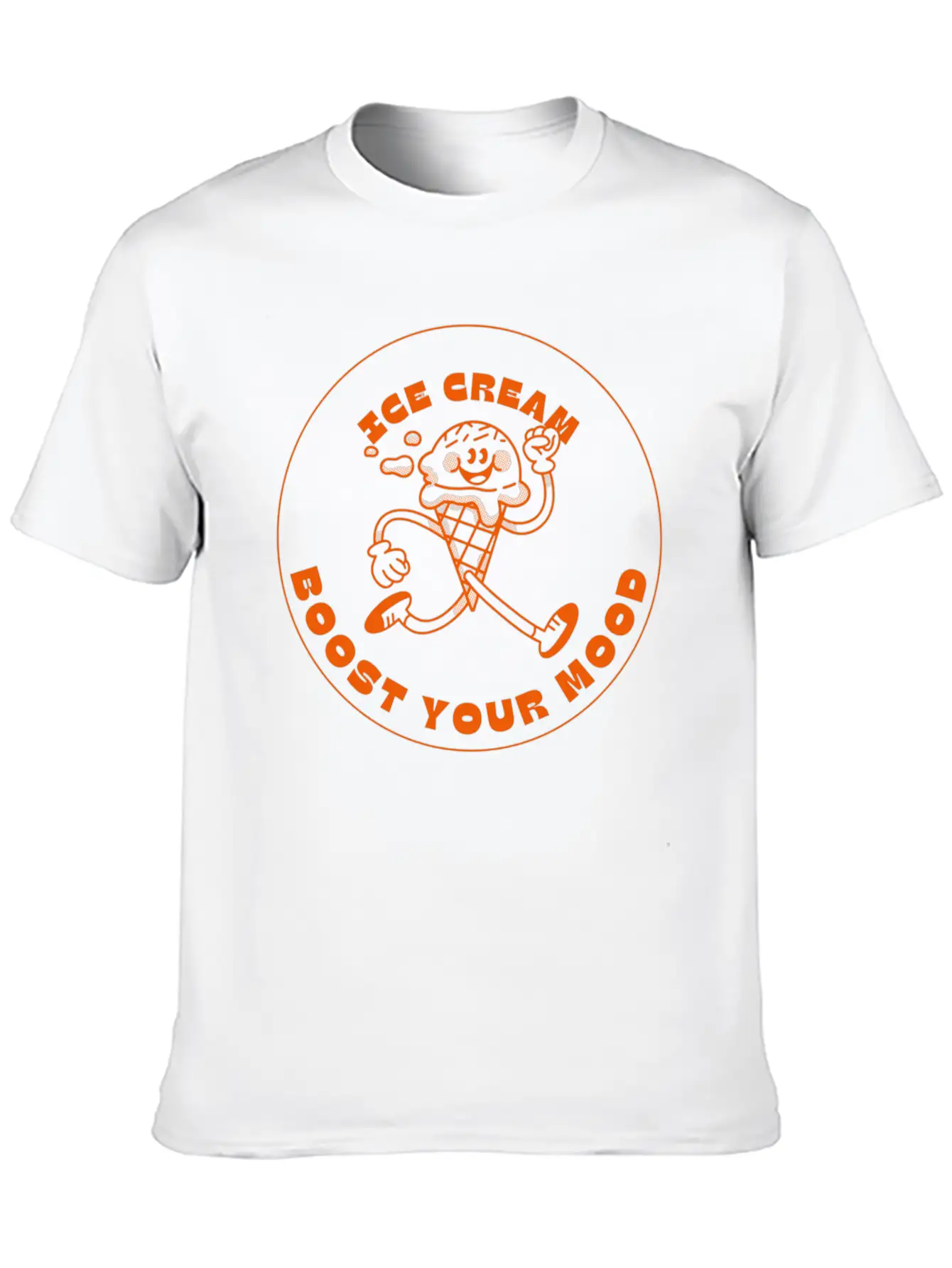 Orange And Beige Simple Modern Retro Ice Cream Stylish Everyday T-Shirt – Unisex Basic Cotton Tee